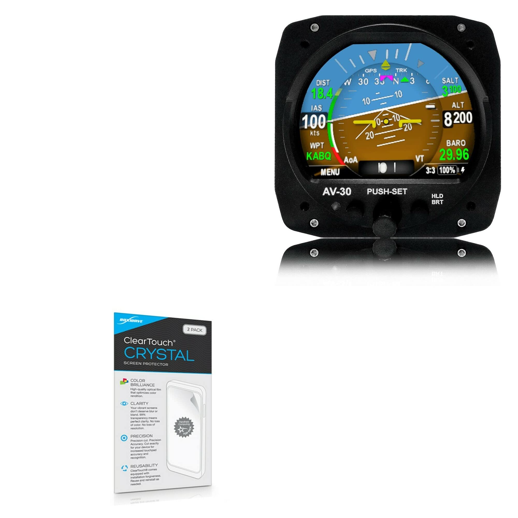 BoxWaveScreen Protector Compatible with uAvionix AV-30 - ClearTouch Crystal (2-Pack), HD Film Skin - Shields from Scratches