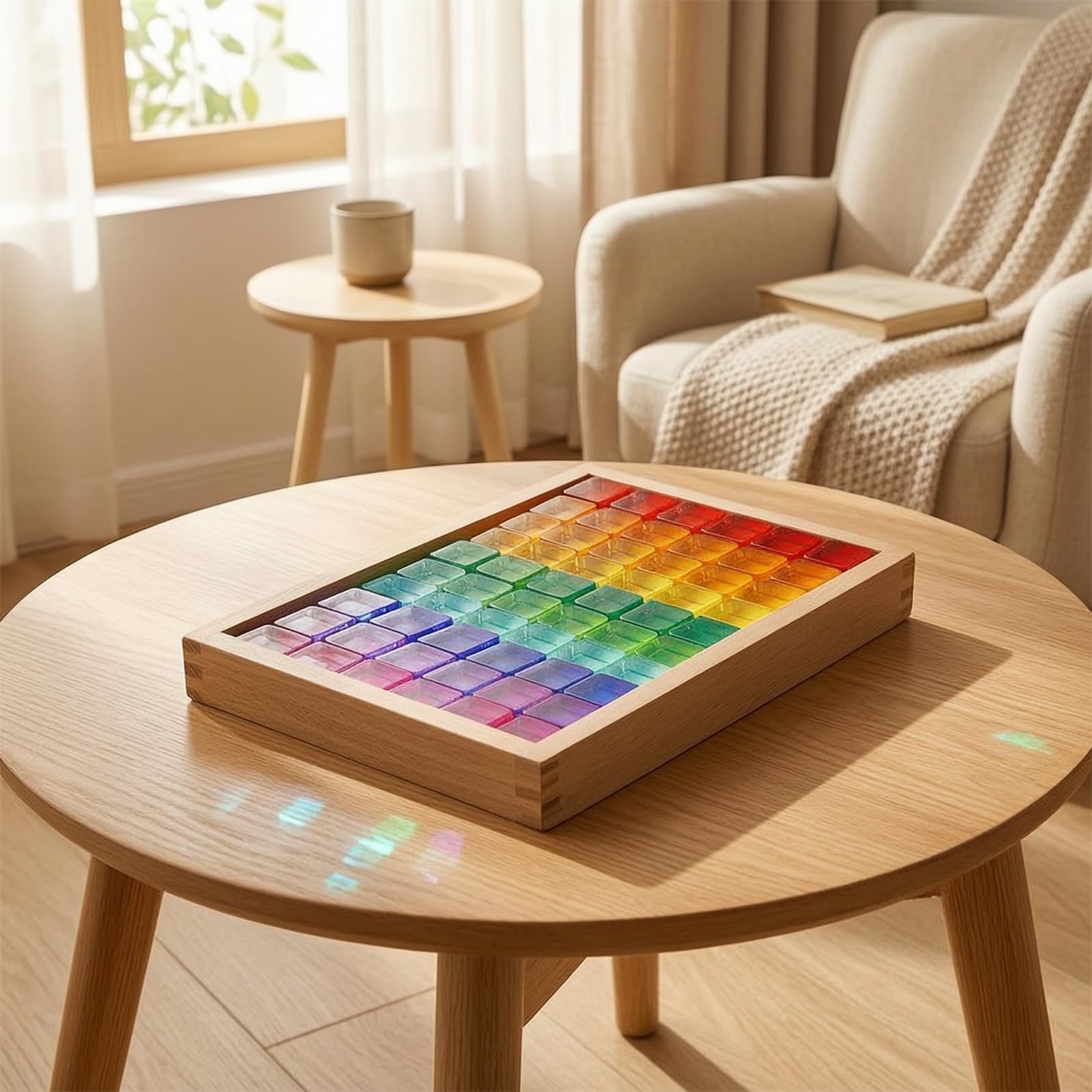Acrilici con Vassoio Trasparente Mosaico di Blocchi Colorati Educativo Gioco di Costruzioni in Legno per Bambini, Educatori,