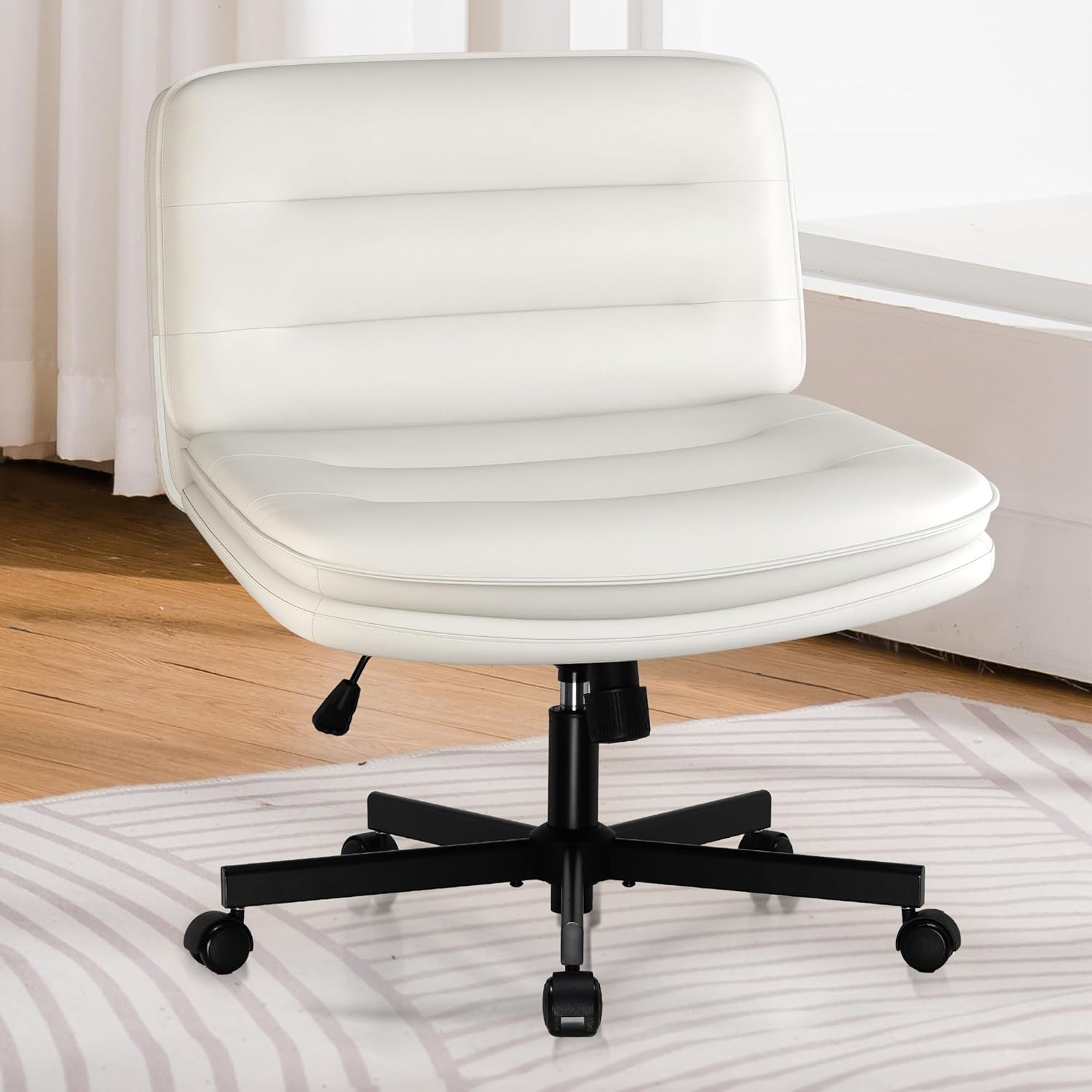 COMHOMA Criss Cross Chair with Wheels, Armless Wide Cross Legged Office Chair Mid