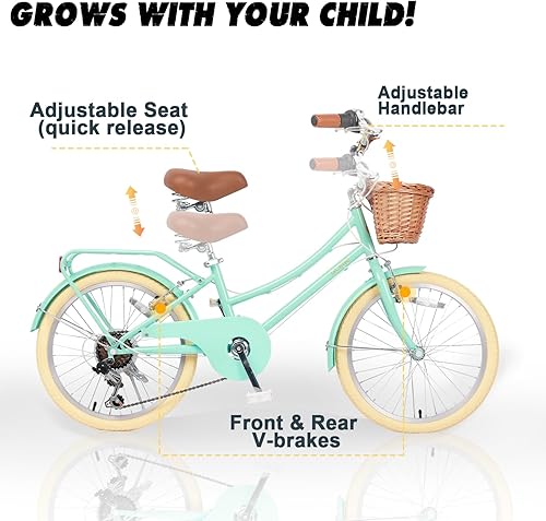 Miniatura 5 de Glerc Sunday 12-20 Inch Kids Bike Ages 1-12 Years Old Little Girls Boys Kids' Cruiser Bicycles with Training Wheels & Kickstand & Bell for Birthday,