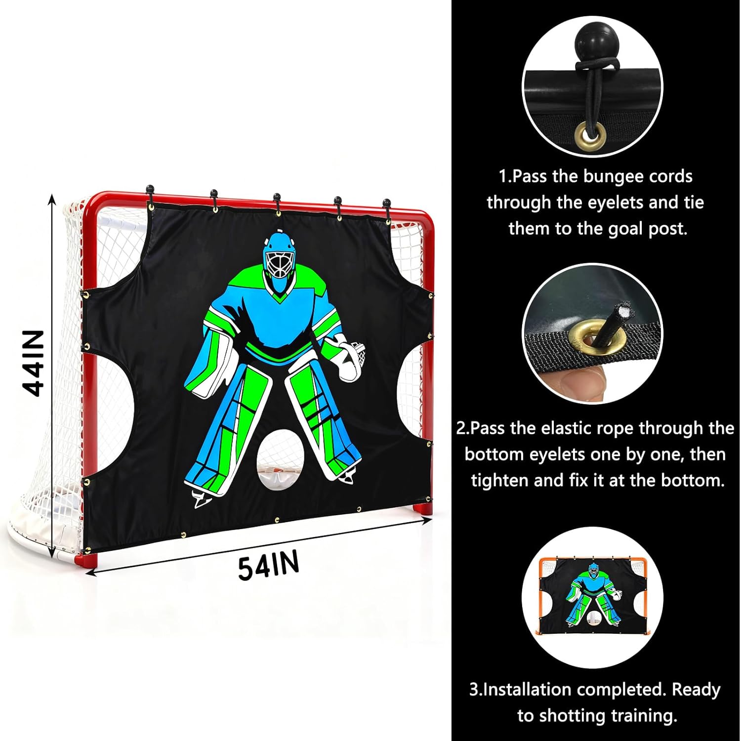 Ice Hockey Training Target - Durable Quick Install PVC Goalie for Shotting Accuracy Skill Development Suit Indoor Outdoor All Weather - for Youth Adults with 5 Hole - 1 Piece