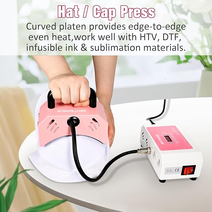 BetterSub 2en1 Combo Mini Prensa Térmica Portátil para Gorras (Rosa) miniatura 6
