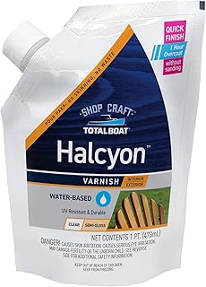 TotalBoat Halcyon Water-Based Marine Varnish | Fast-Drying Polyurethane Wood Finish for Boats, Outdoor Furniture, and Woodworking | Clear Semi-Gloss, Pint