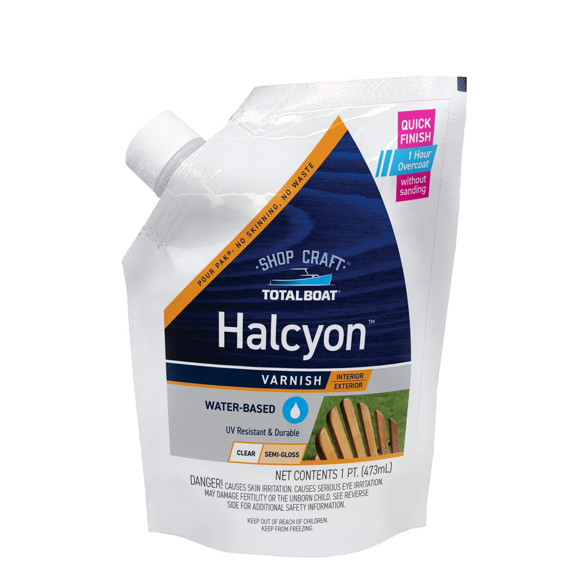 TotalBoat Halcyon Water-Based Marine Varnish for Wood - Clear Semi-Gloss Pt