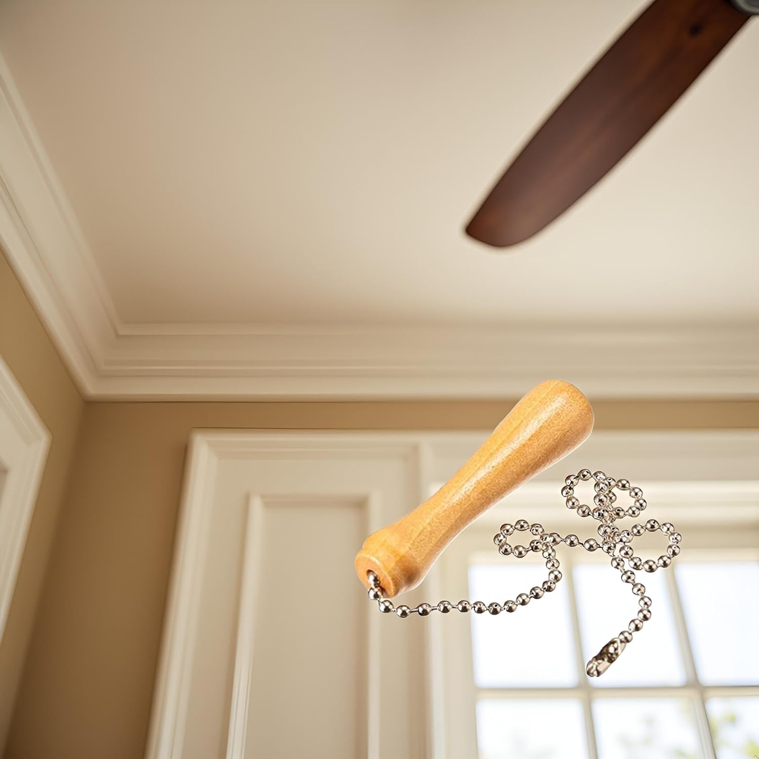 Light Wood Beaded Pull Chain Extension with Connector Wooden Pillars Walnut Pendant Antique Brass Pull Chain for Ceiling Fan Chain, Ceiling Fan Pull Chains,Ceiling Fans and Accessories(12 Inch)