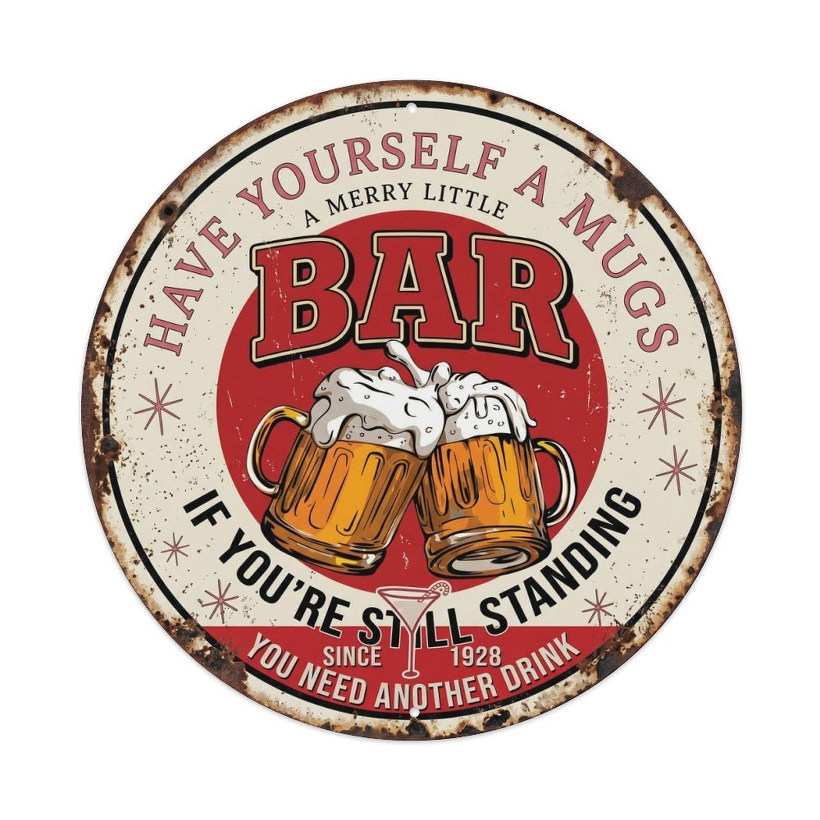 BAR Pub Wall Ornament Metal Tin Sign Plaque Wall Decor for Cafe, Club Bar, Office, Home Garden Round Metal Poster 8x8Inch