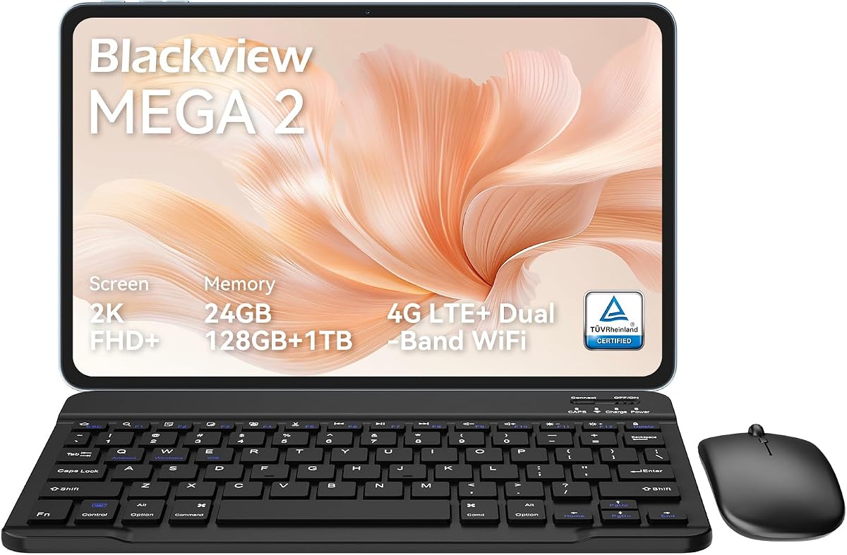 Blackview Tablet Android con teclado, tableta grande de 12 pulgadas, tabletas de computadora con Gemini AI, lápiz, 24 GB+128 GB/2 TB, pantalla 2K FHD+, 9000 mAh/18 W, Widevine L1, WiFi 5G, GPS