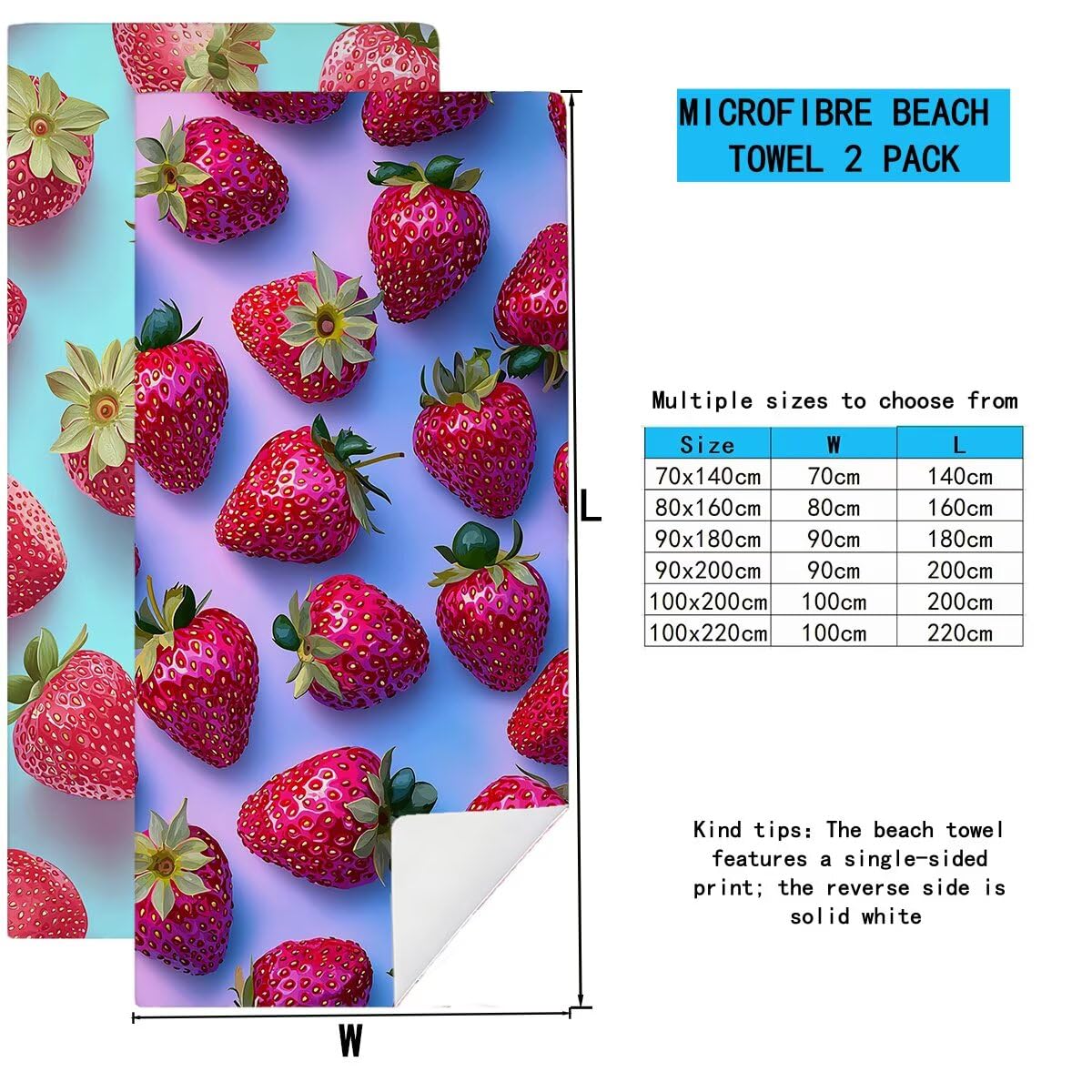 Telo Mare Microfibra, Telo Mare Grande 100x200cm 2 Pezzi, Asciugamano Palestra Donna Asciugatura Rapida, Antisabbia Asciugamano Microfibra, Leggero Asciugamani Palestra per Regalo (Fragola) -4256
