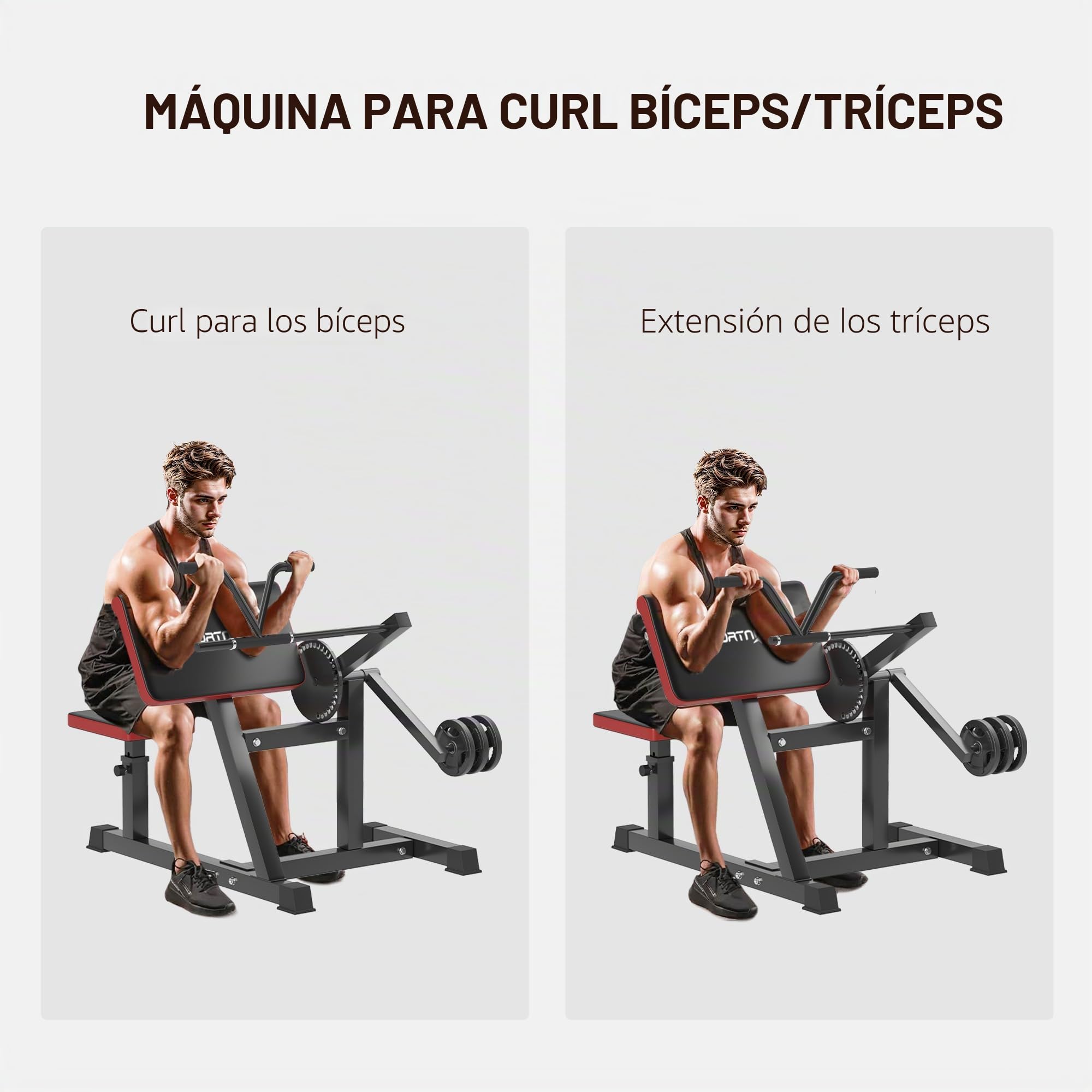 SPORTNOW Banco 2-en-1 para Curl Romano y Tríceps, Banco de Fitness Multifuncional con 5 Niveles de Asiento y 25 Ajustes, Negro | Banco de fitness multifunción, asiento de 5 niveles