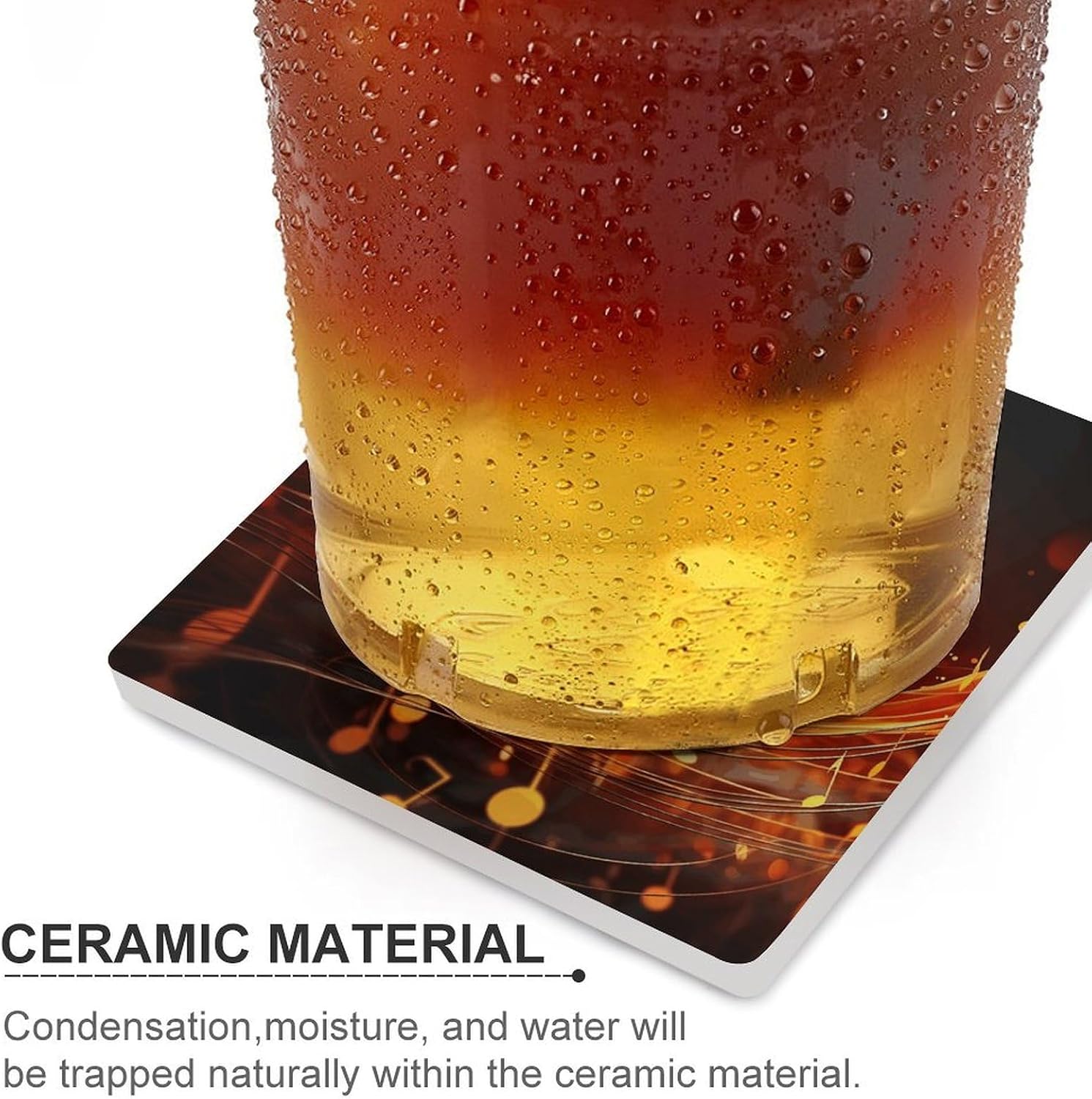 4PCS Coasters for Drinks Ceramic Coffee Coasters with Cork Backing Personalized Red Flame Music Note Square Funny Coaster for Table Protection Coffee Table Decor image 4
