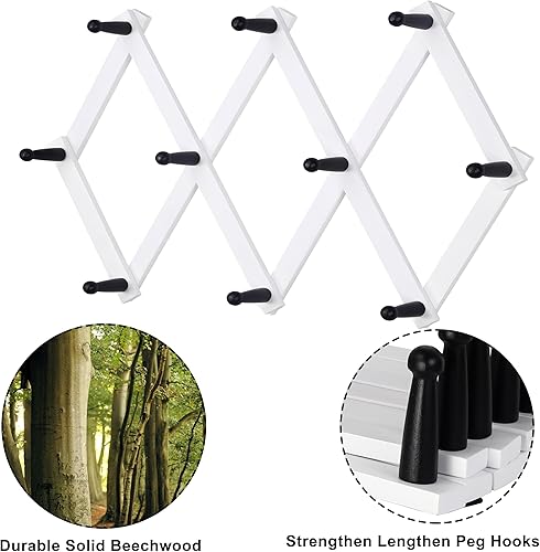 Miniatura 7 de Dseap Percha de pared de acordeón Perchero expandible de pared de madera de 16 pulgadas de alto, soporte para sombreros, gancho de acordeón para