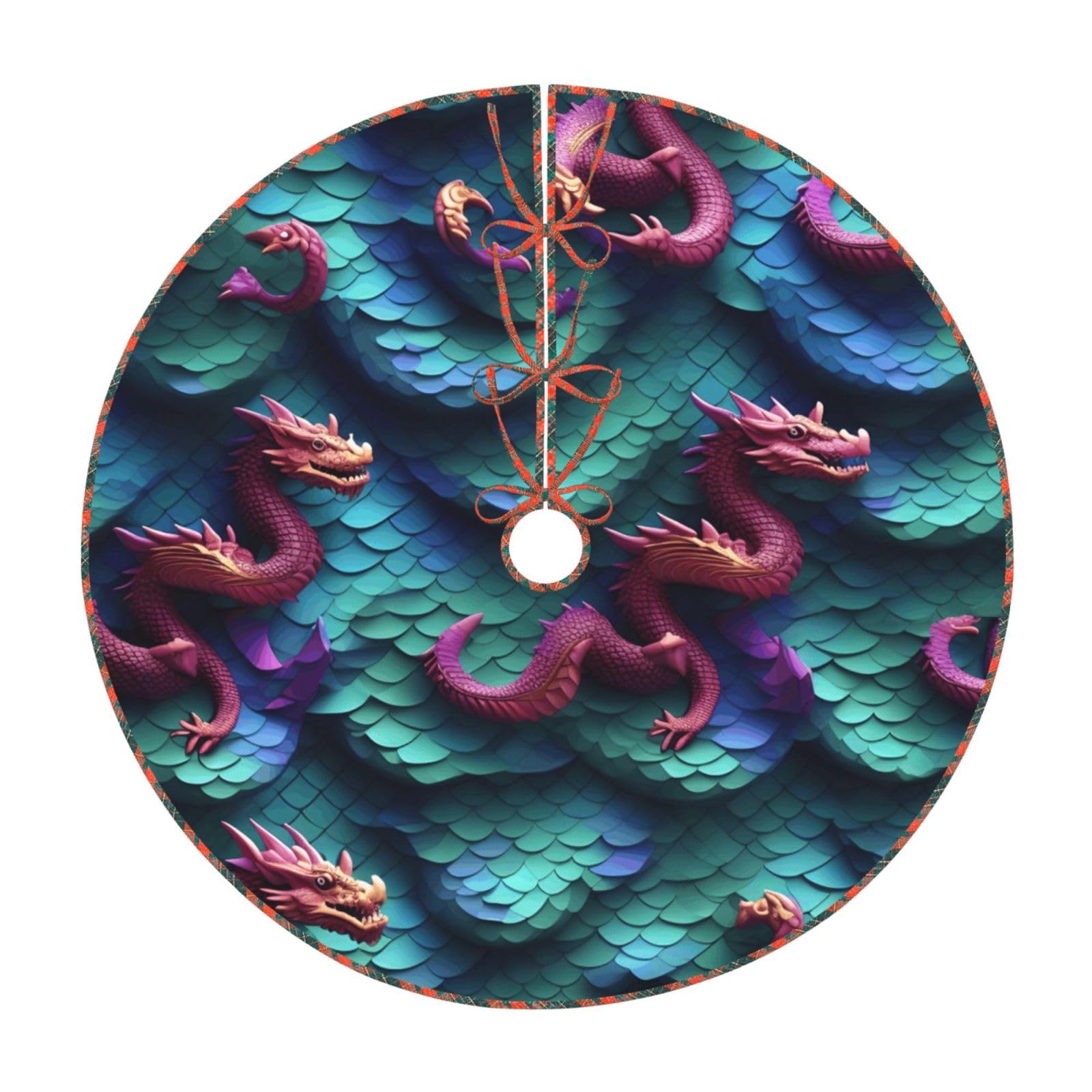 Jupe de sapin de Noël motif dragon 3D au design tapis rustique élégant