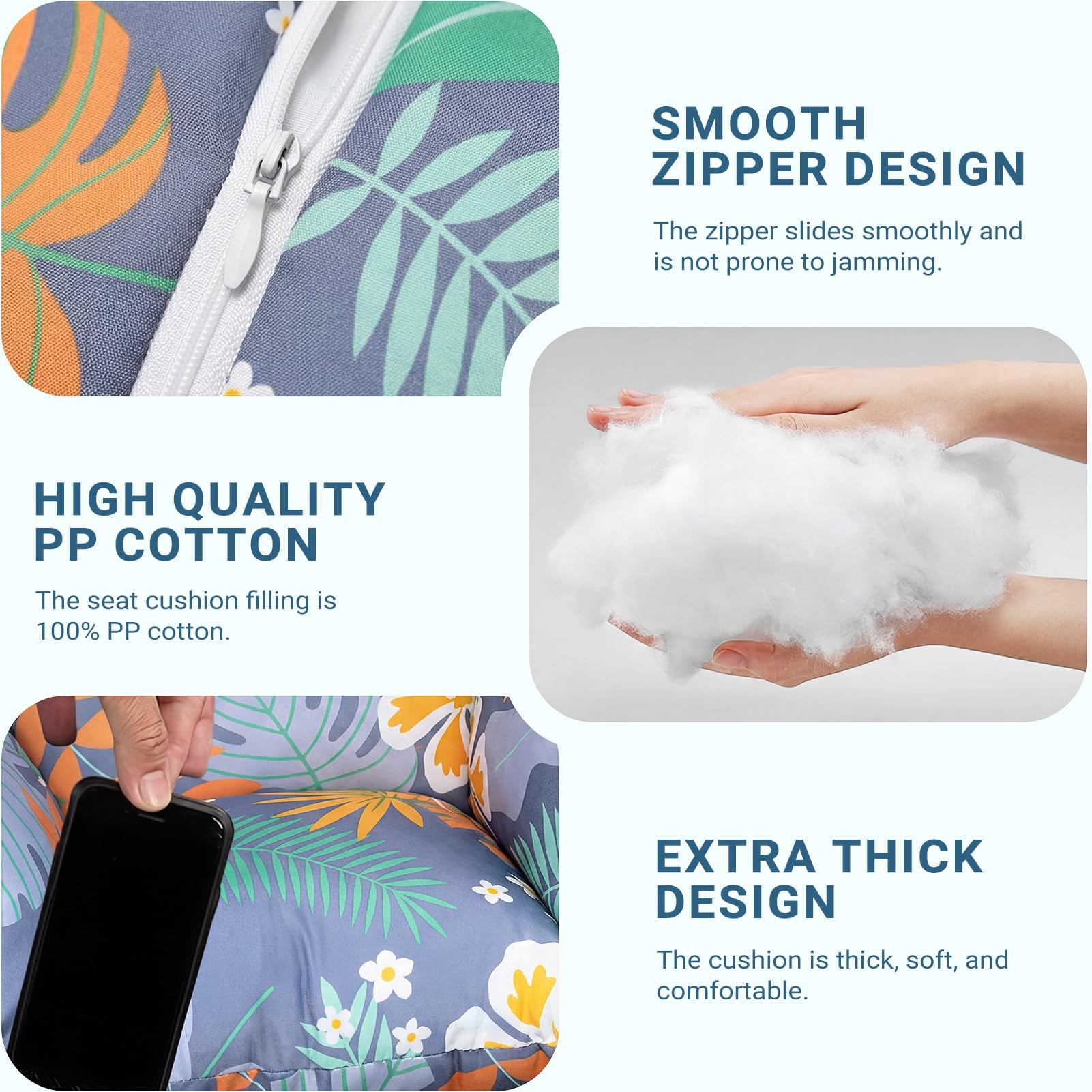 Awoyep Coussin de rechange pour balancelle : coussins de chaise suspendus imperméables et épais en osier pour intérieur ou extérieur avec coussin d'appui-tête (Flowers2)