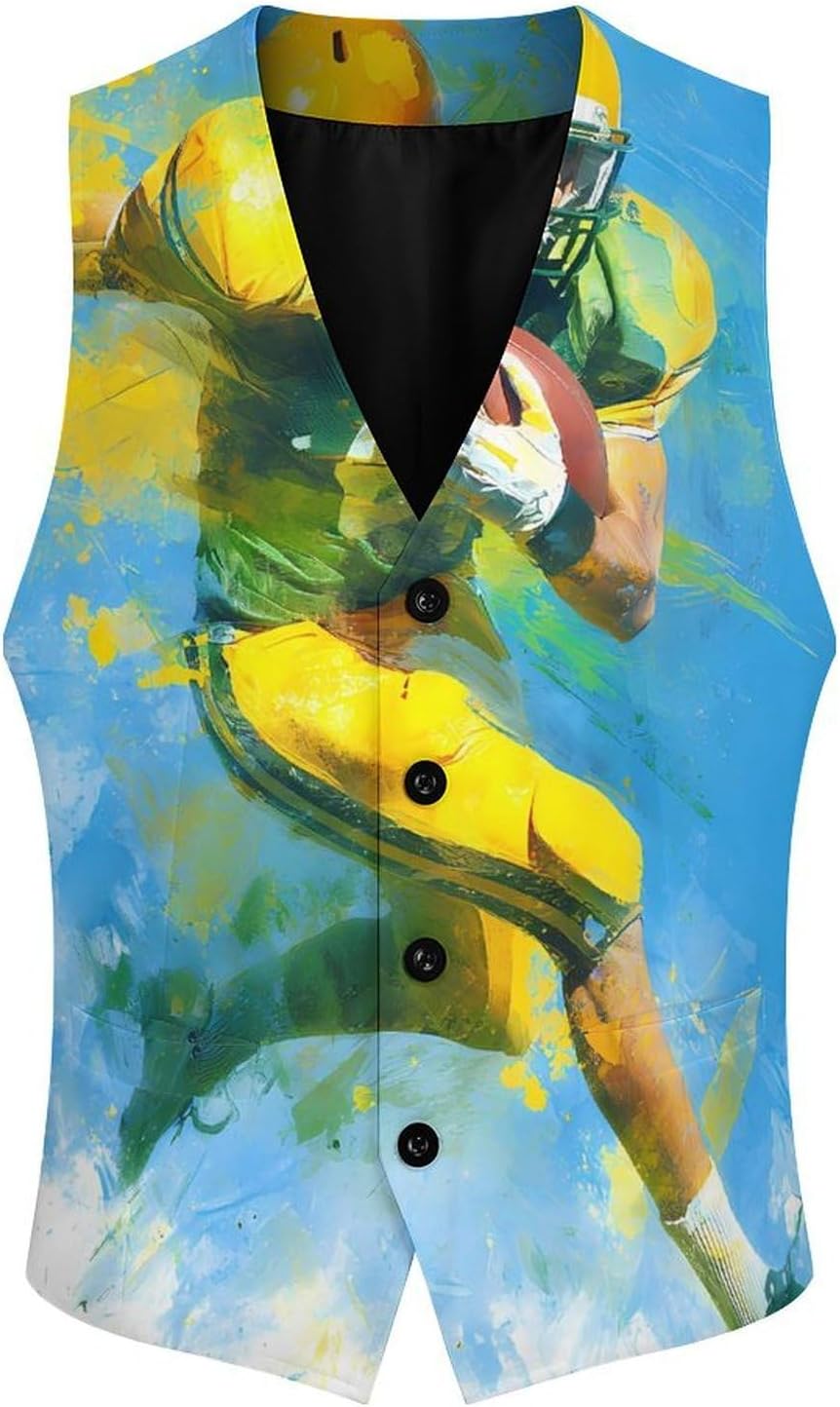 Football Player U.S.A. Men's Suit Vest Business Tuxedo Dress Vests Waistcoat Wedding Party