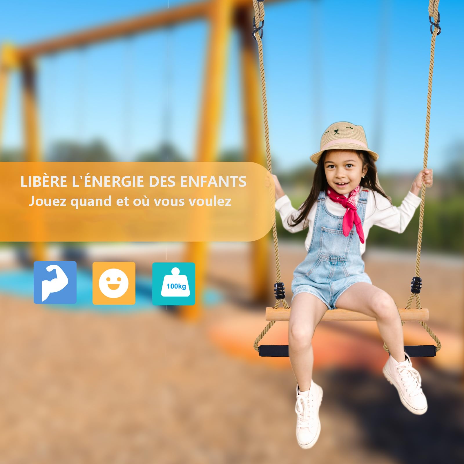 Trapèze Balançoire,Enfants Balançoire Extérieure en Bois,Trapèze Multifonction en Bois pour Intérieur& Extérieur （Noir）