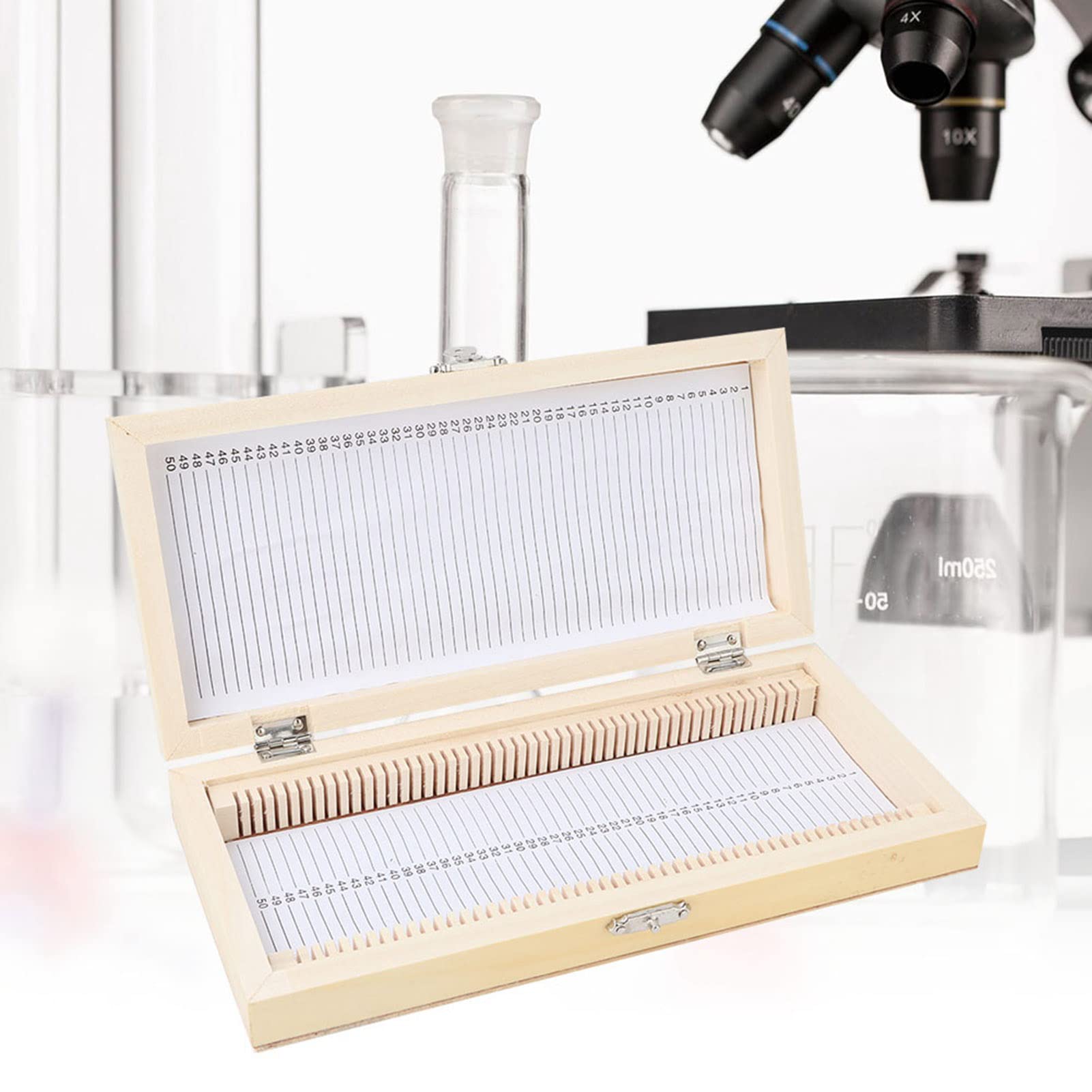 Scatola per Vetrini per Microscopio, Custodia per Vetrini per Microscopio in Vetro Biologico da 50 Pezzi per Campioni