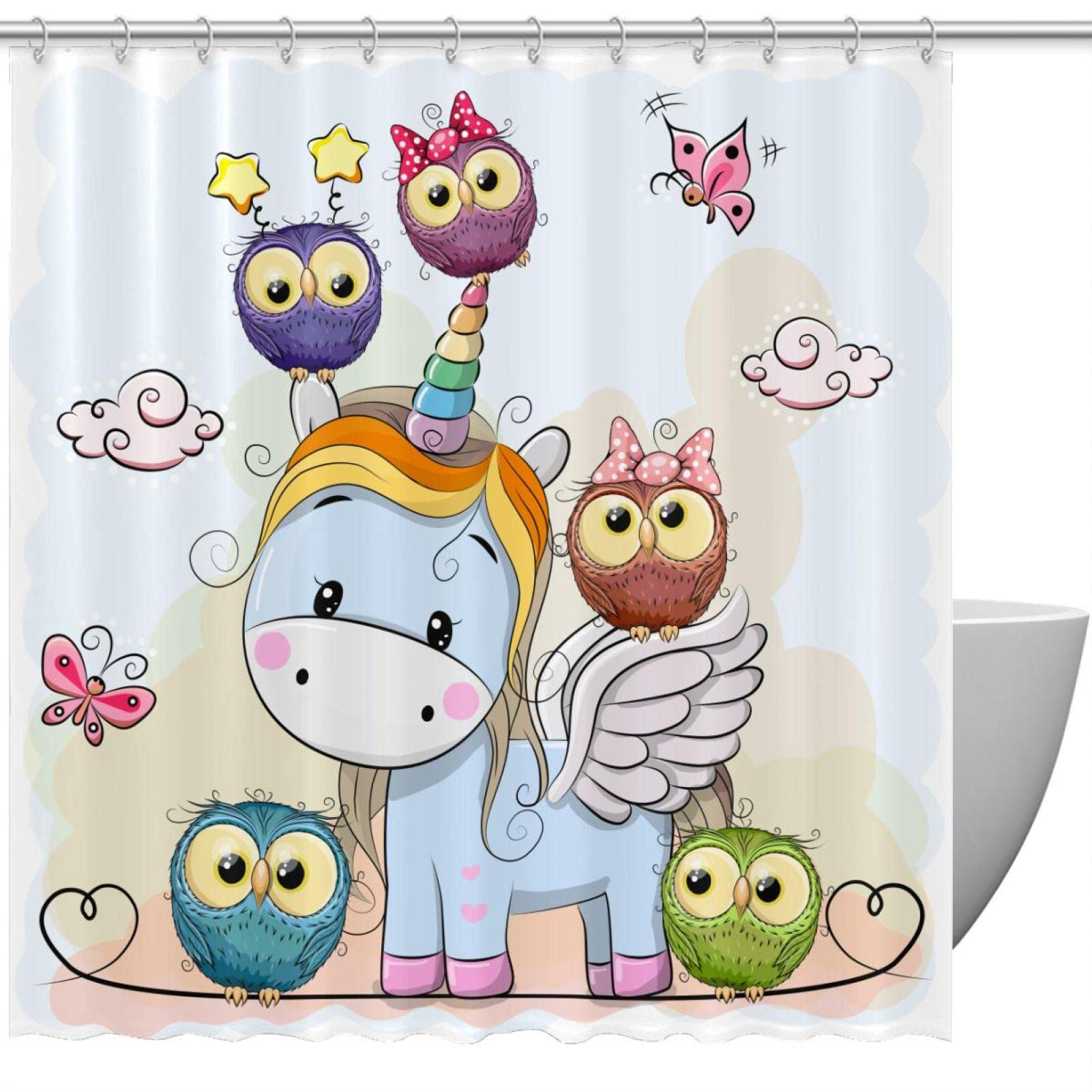 Rideau de douche licorne bébé hiboux sans odeur pour éliminer l'humidité