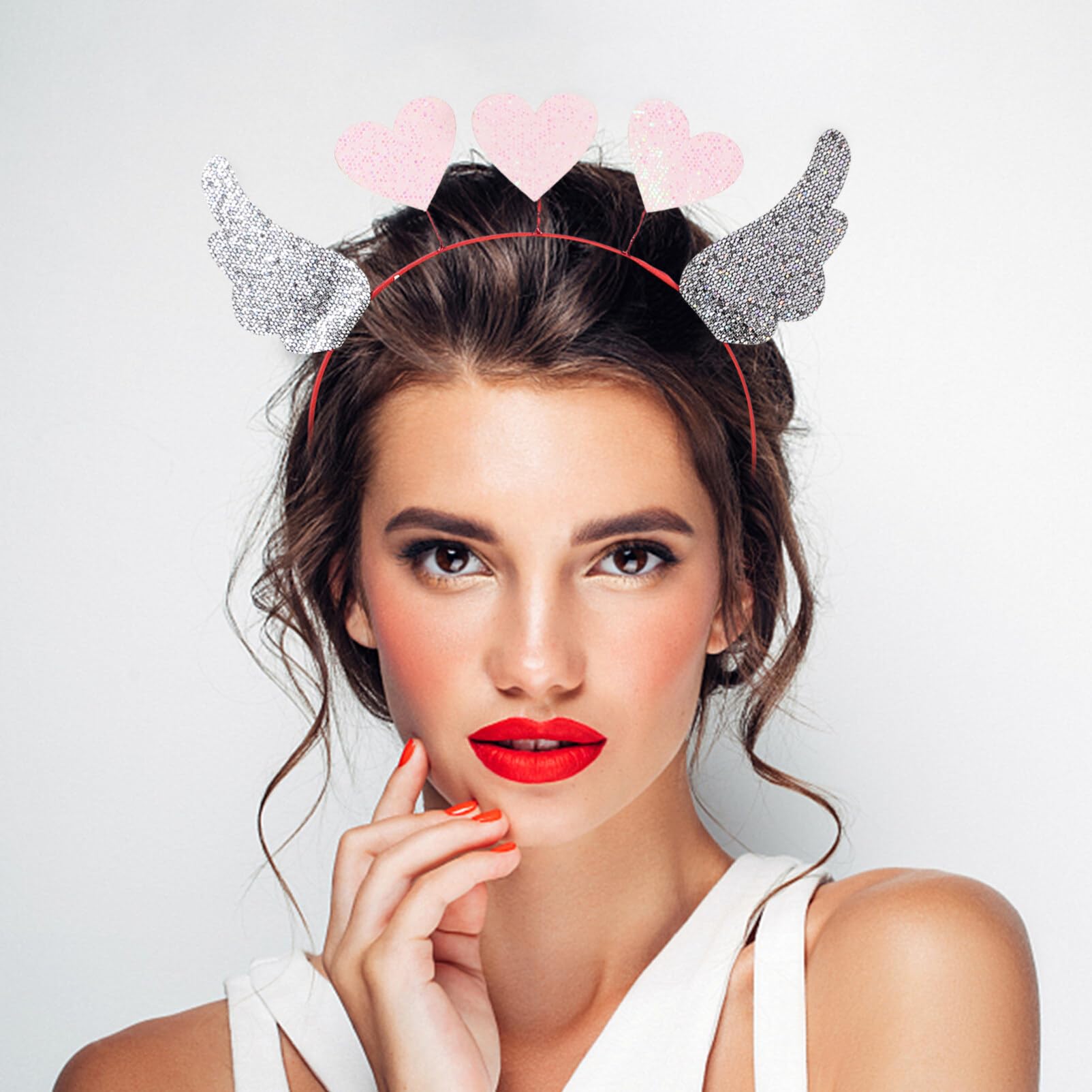 Beavorty Valentine Heart Headband with Angel Wings Lightweight Party Headdress for Adults Stylish Holiday Hair Decoration for Valentine S Day Celebrations and Festive Events - Image 3