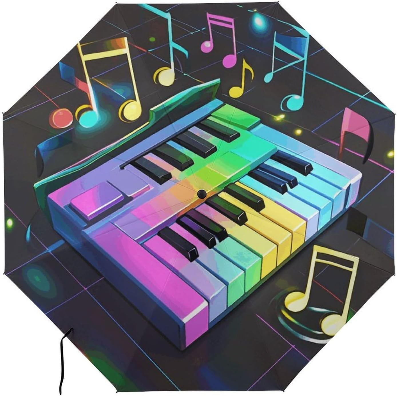 Colorful Piano Keyboard Music Note Golf Umbrellas-2 Fold Automatic,Windproof Umbrella with Portable,Strong,Folding Umbrella for Women Men
