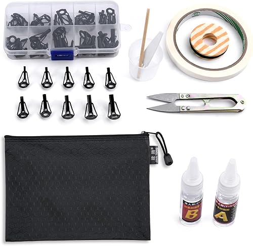 Goture Kit de reparación de caña de pescar completo con pegamento, varillas de fibra de carbono, papel de lija, hilo giratorio para cañas de caña,