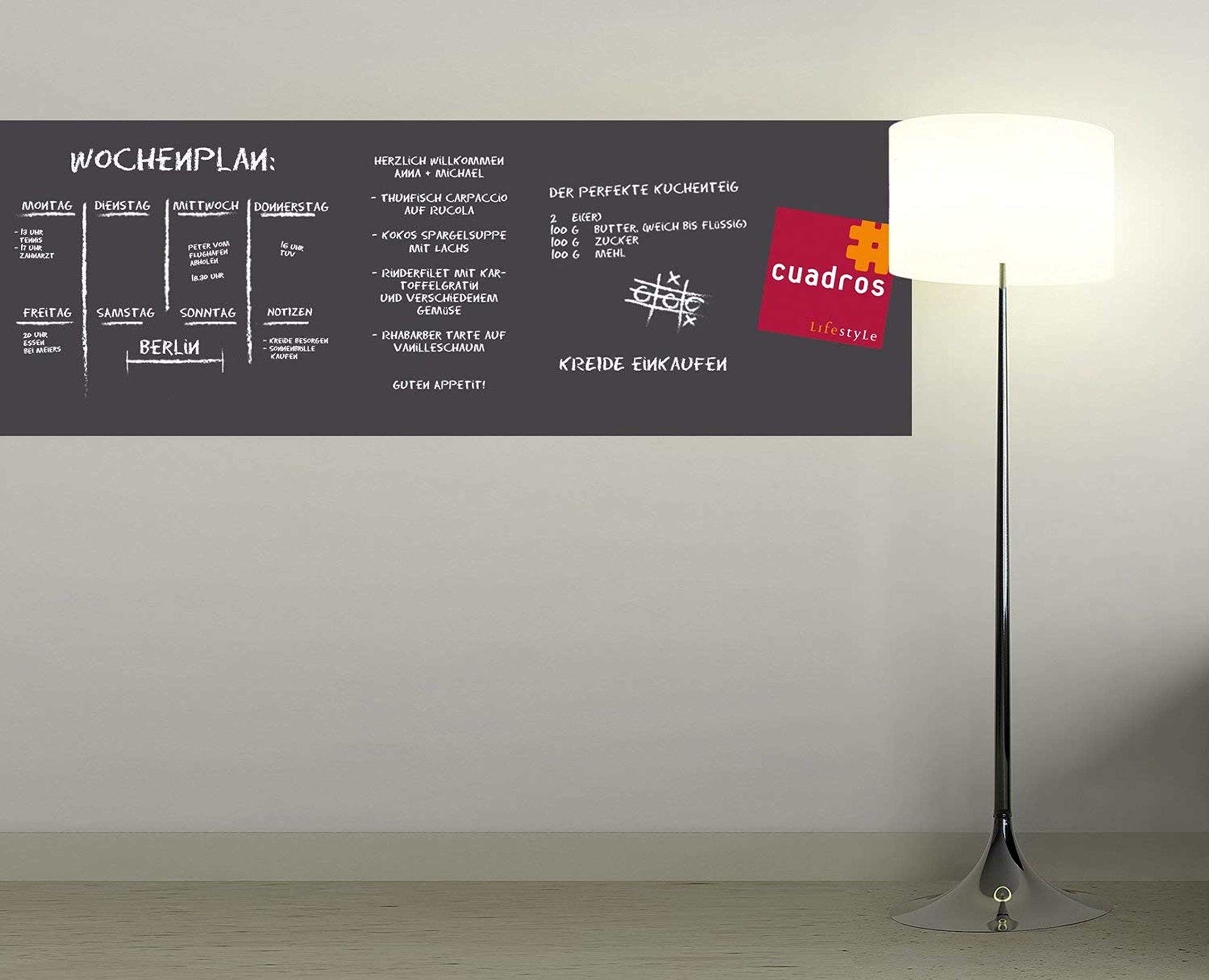 | Selbstklebende Tafelfolie | Markerfolie | Whiteboardfolie | Boardmarkerfolie | inkl. 2 Stück Kreide | Wandfolie | Farbe:Grau, Größe:100x200 cm