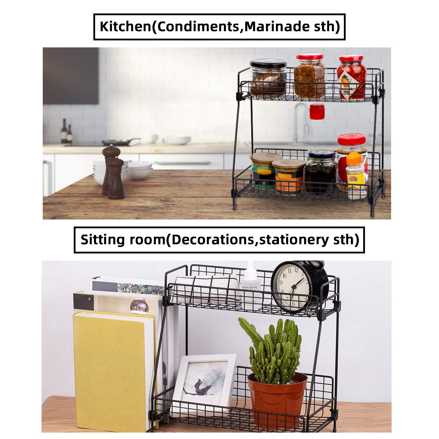 Betgod 2Tier Bathroom Countertop Organizer, Wire Basket Storage Container Countertop Shelf