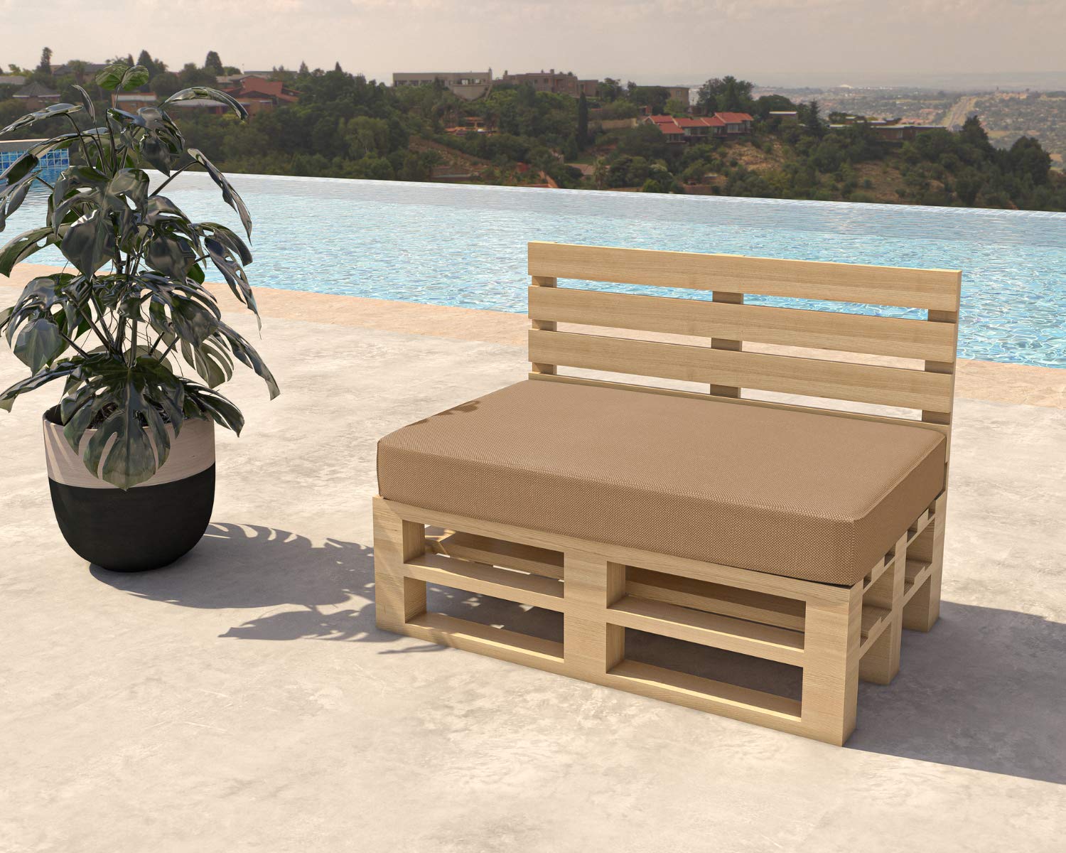 Chilly Pilley Coussin De Palette EU Impermeable - Jardin Intérieur Extérieur Lavable Amovible De Siège et De Dos (D'assise 120x60x15, Beige)