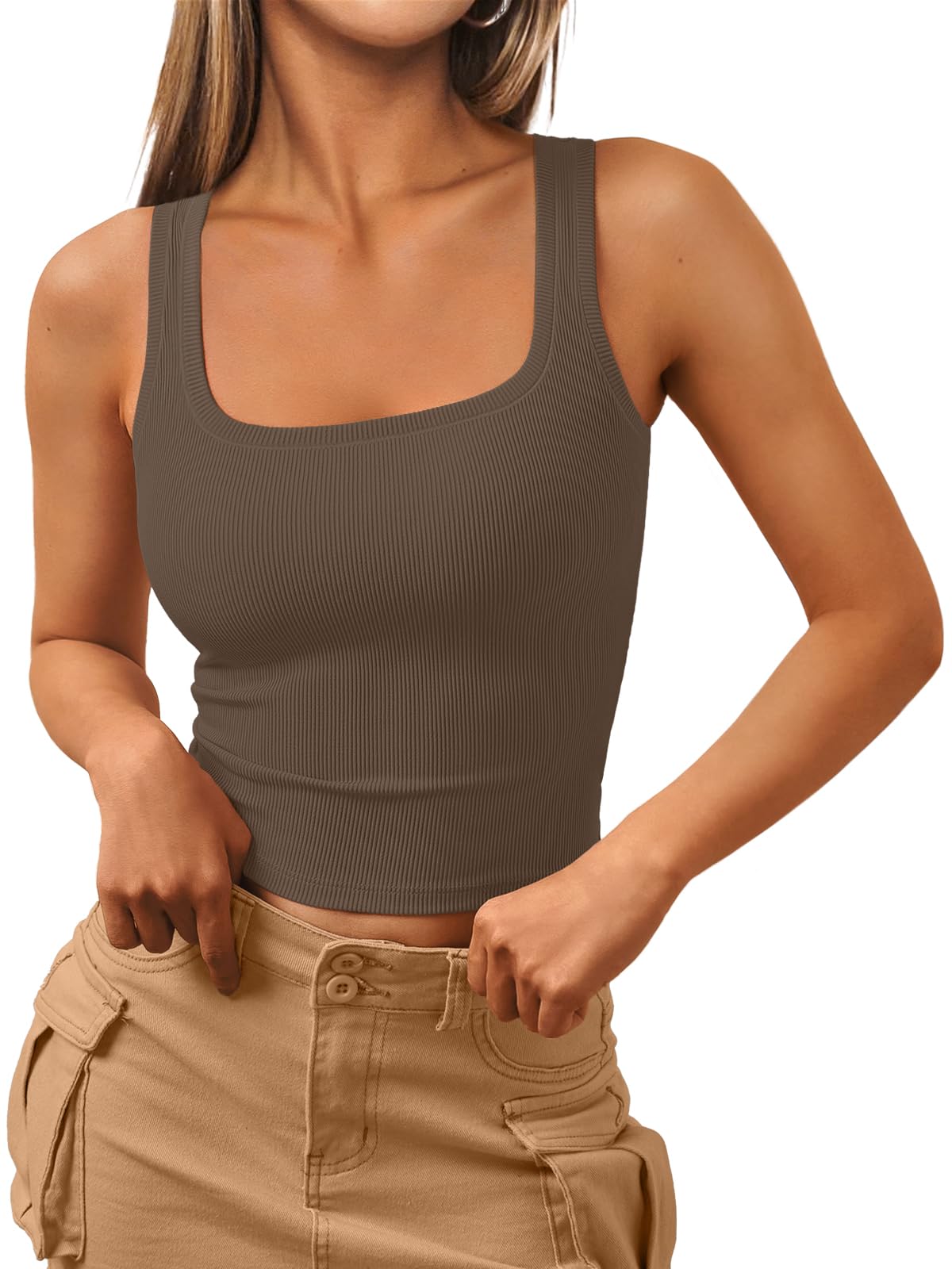 Trendy QueenWomen's Summer Square Neck Tank Tops Workout Cropped Ribbed Summer Camisole Sleeveless Clothes 2025OEKO-TEX STANDARD 100