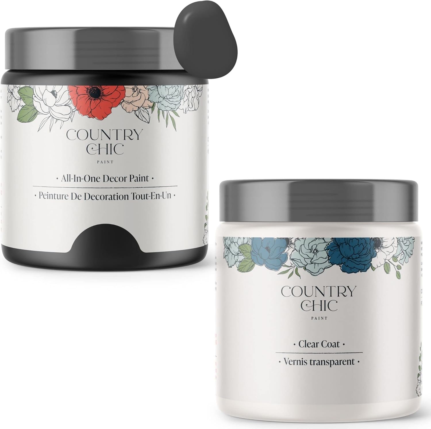 Chalk Style Paint + Clear Coat Bundle - for Furniture, Home Decor, Crafts (Color: Liquorice [pint - 16 oz] - Black)