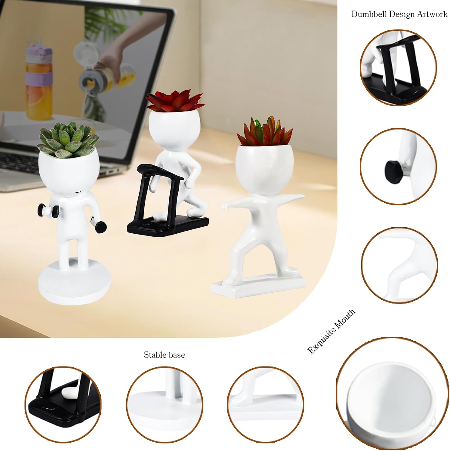 3 Pcs Unique Plant Pots for Succulents,Succulent Cute Planters for Indoor Plants,Sporting Creative Human Shaped Small Flower Pots,Desk Decoration Resin Cactus Pot Planters for Home Office Decor