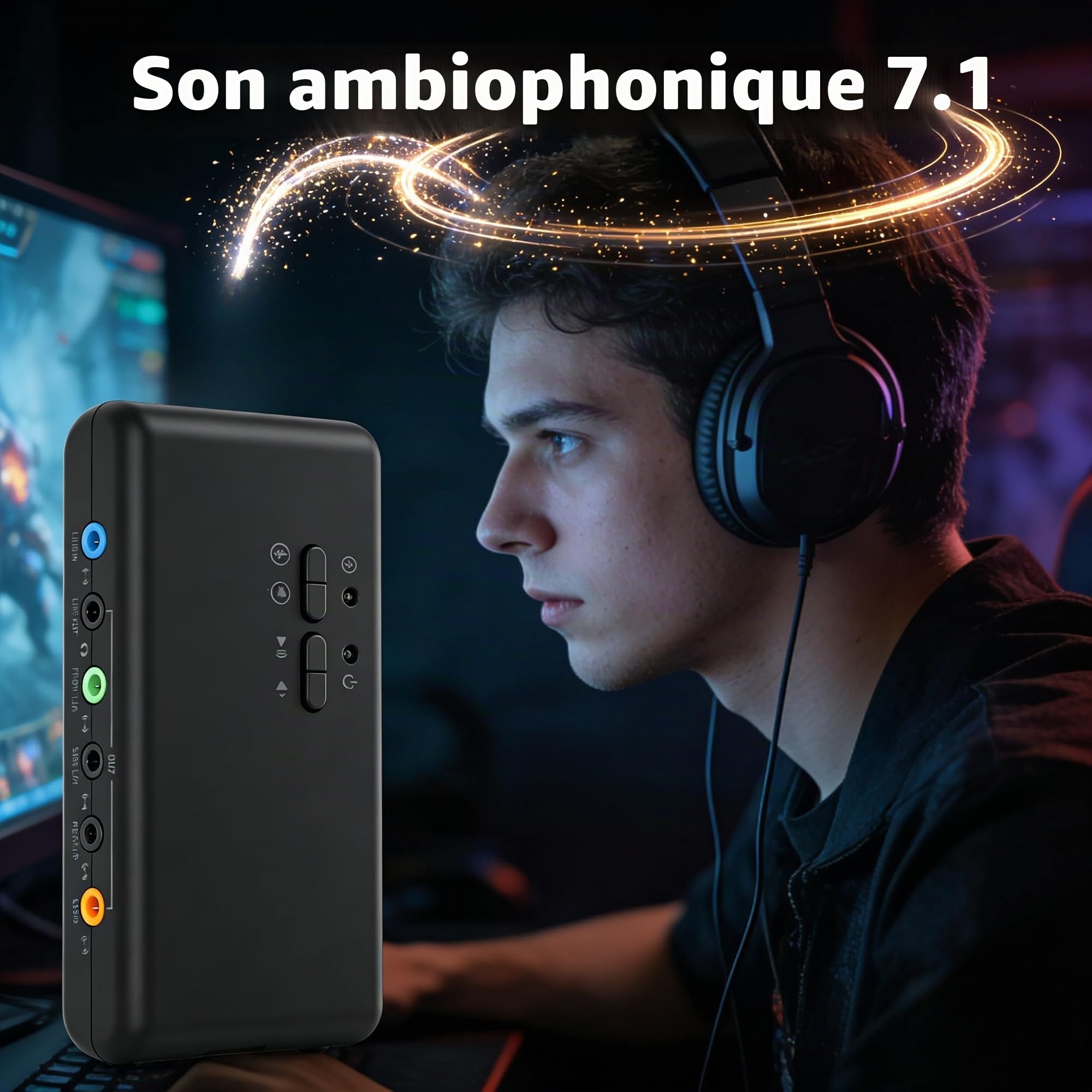 Carte Son Externe USB 7.1 8 Canaux USB Soundbox Stéréo Optique Externe Compatible 12 Mbps Son Surround Dynamique 3D Appareils Audio Analogiques et Numériques Compatible avec PC Portable (Noir)