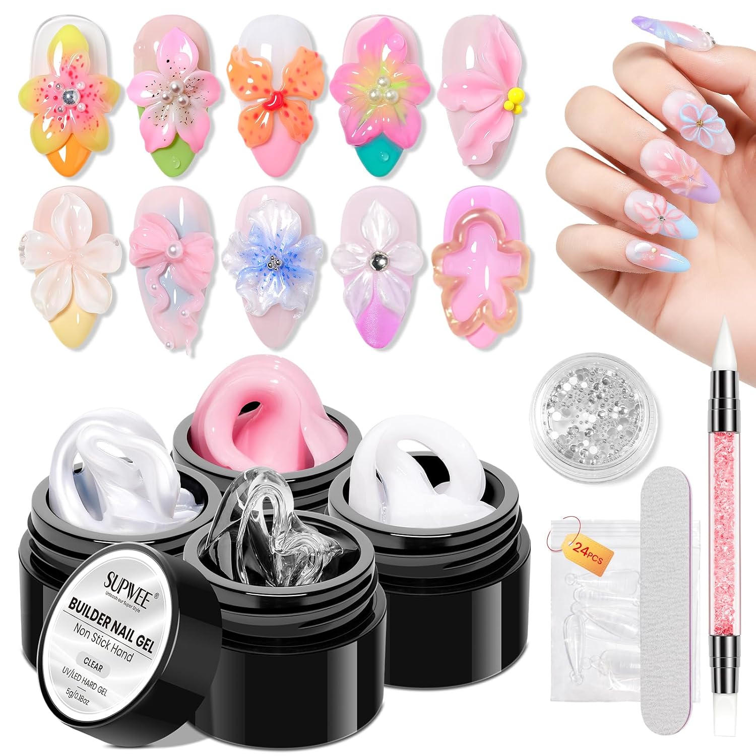 3D Sculpting Gel for Nail Art, 4PCS Solid Builder Gels for Nails