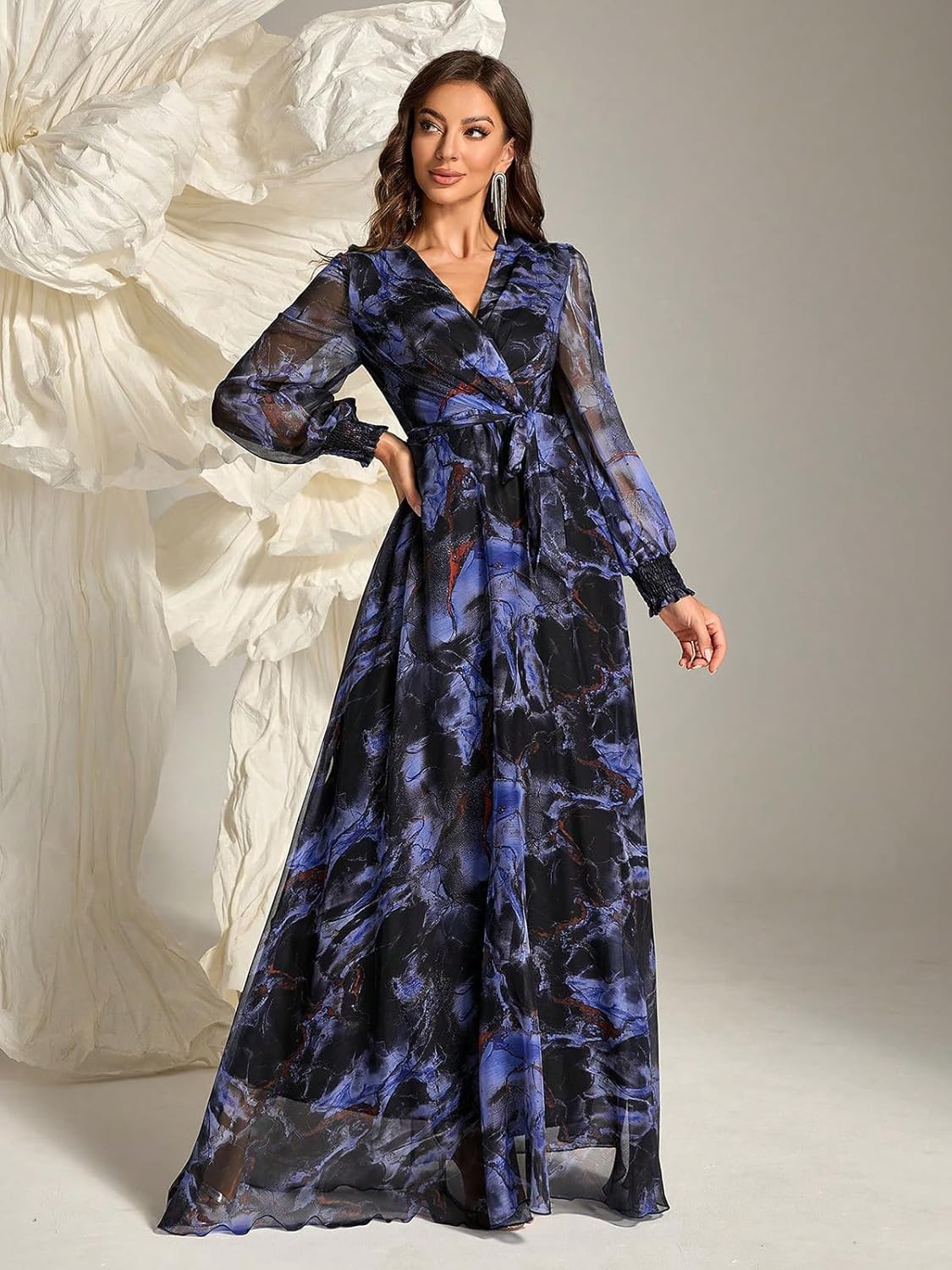 TOLEEN Summer Casual Dresses for Women 2026 Spring Fashion Boho V Neck Long Sleeve Ruffle Floral Print Elegant Maxi Dress - Image 5