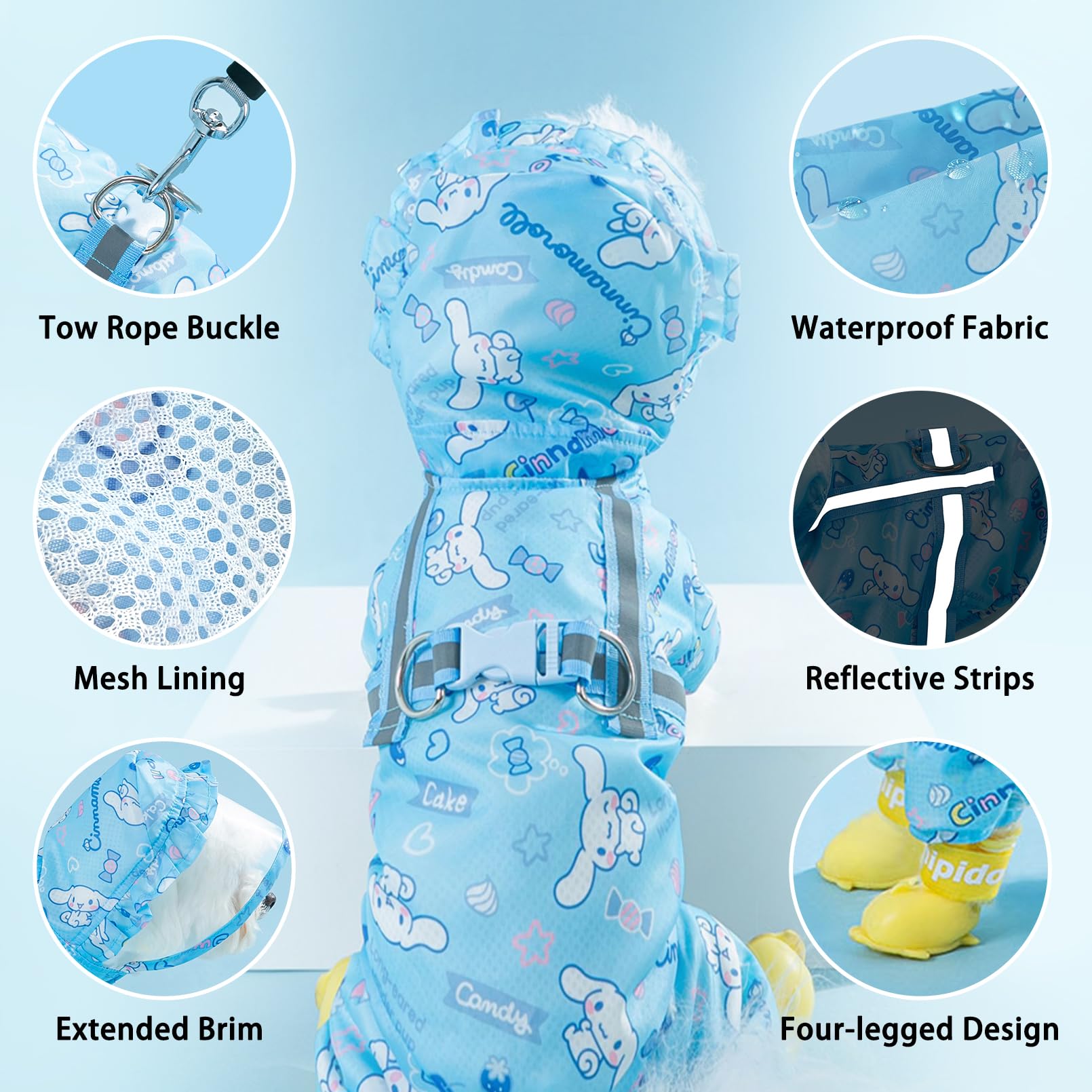 Apatal Waterproof Dog Raincoat, Adjustable 4-Legged Dog Rain Jacket with Hood and Leash Hole Reflective Lightweight Outdoor Rain Poncho Gear for Dogs Suitable for Small and Medium Dogs(Blue,Medium)