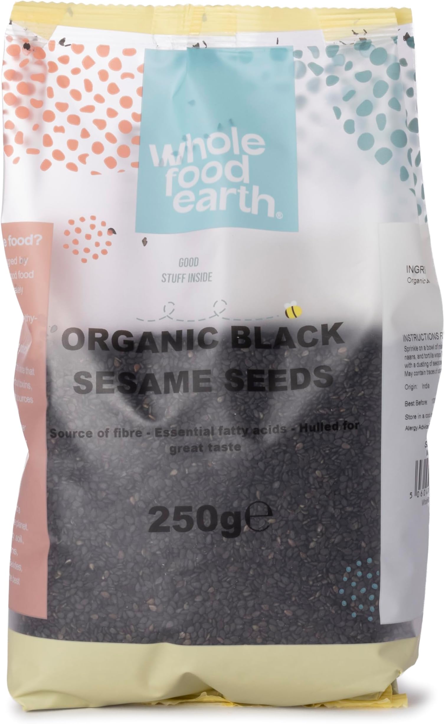 Wholefood Earth Organic Sesame Seeds Black 250g Raw | GMO Free | Vegan | Certified Organic