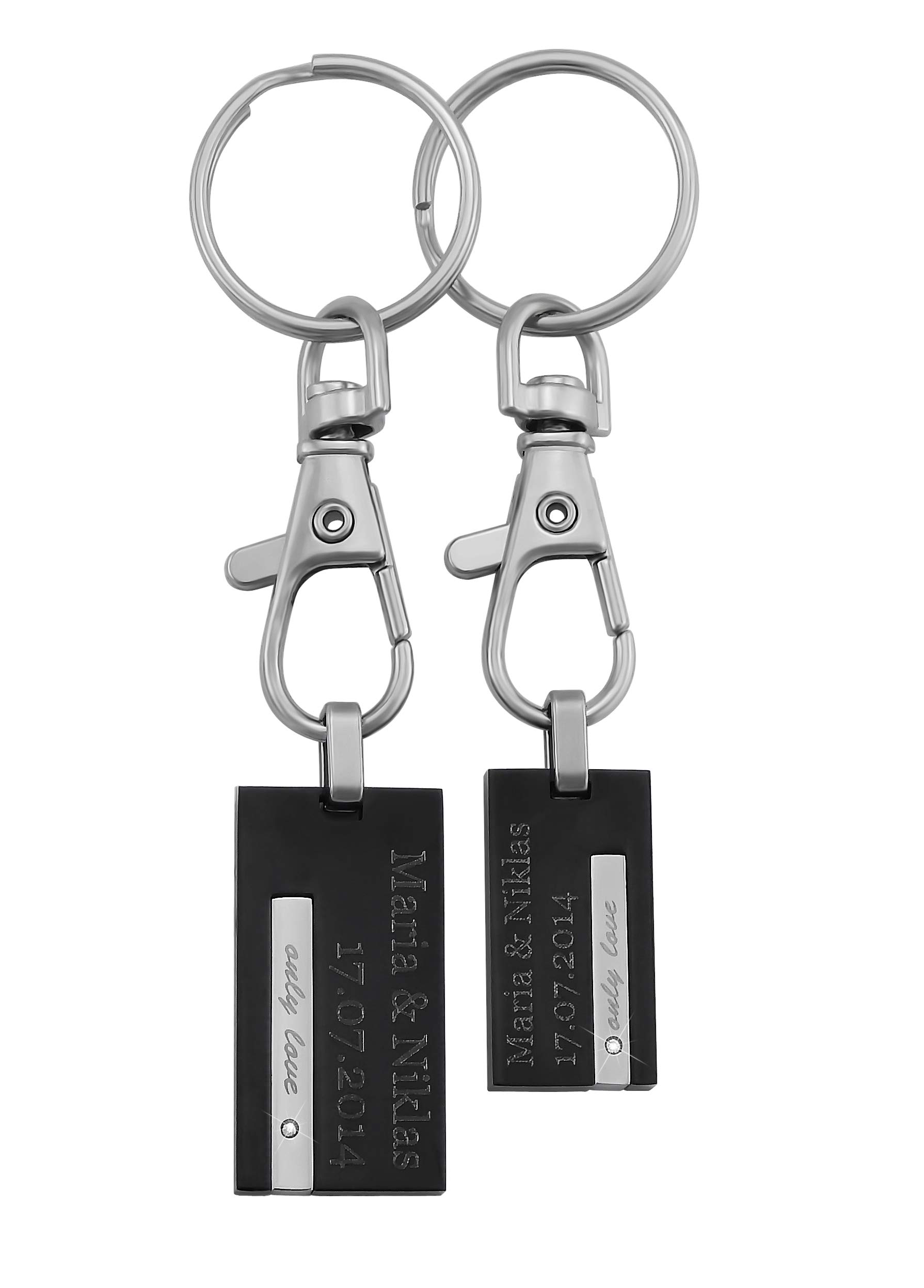 Schlüsselanhänger personalisiert Rechteck klein oder groß | Schlüsselanhänger mit Gravur Set Edelstahl Silber schwarz | personalisierte Schlüsselanhänger für Paare Freund Freundin