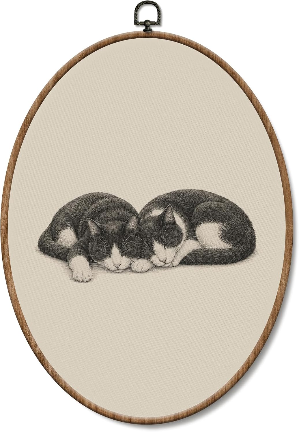 Yorhifa Funny Black and White Cat Sleeping Framed Wall Art 8.5x11.5in