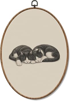 Yorhifa Funny Black and White Cat Sleeping Framed Wall Art 8.5x11.5in