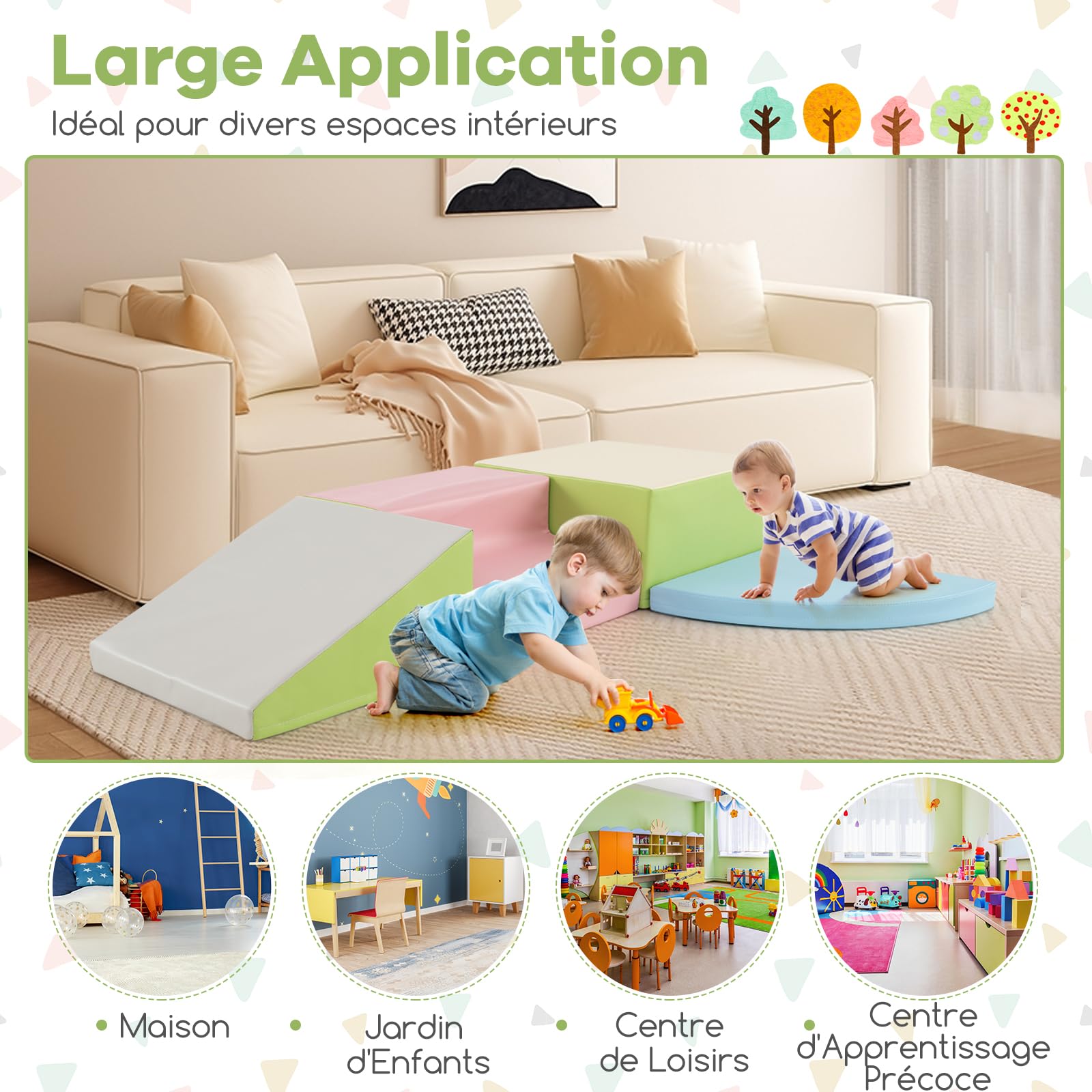 GOPLUS 4 Pcs Parcours de Motricité Bébé, Module Moticité en Mousse EPE, Revêtement en Simili Cuir, Convient pour Enfants 3 Ans+, Jouets Montessori pour Grimper, Ramper (Rose)