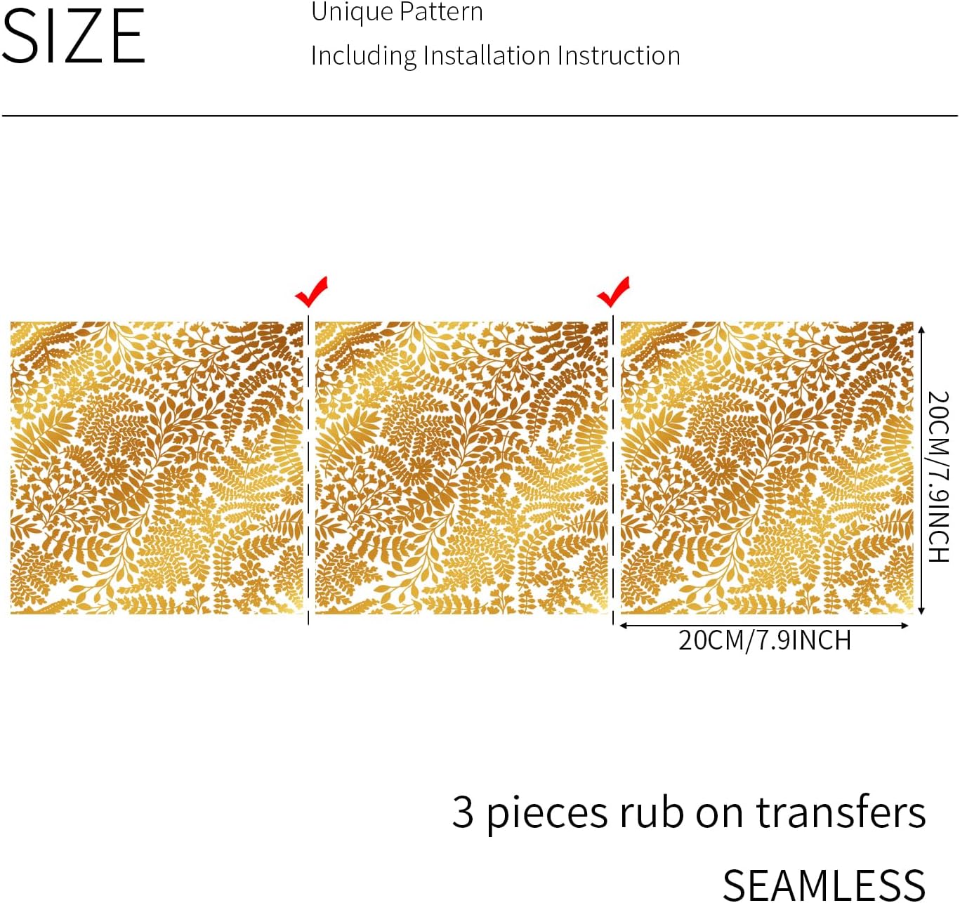 Gold Foil Rub on Transfer for Furniture DTF Transfers for Wood Drawer Decor, Ferns