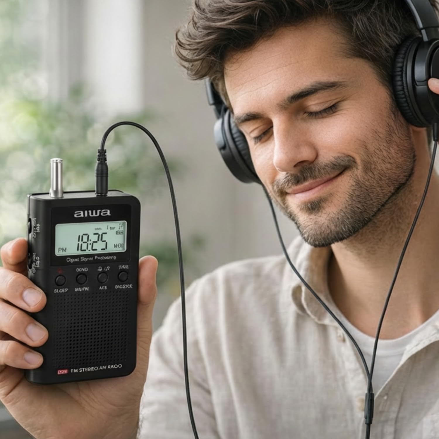 AIWA RSD-45BK Radio Digitale Portatile Am/FM con Altoparlante, Ricerca Automatica ATS, Tecnologia DSP, Display LCD con Orologio e Allarme, Radio tascabile Compatta con Cuffie