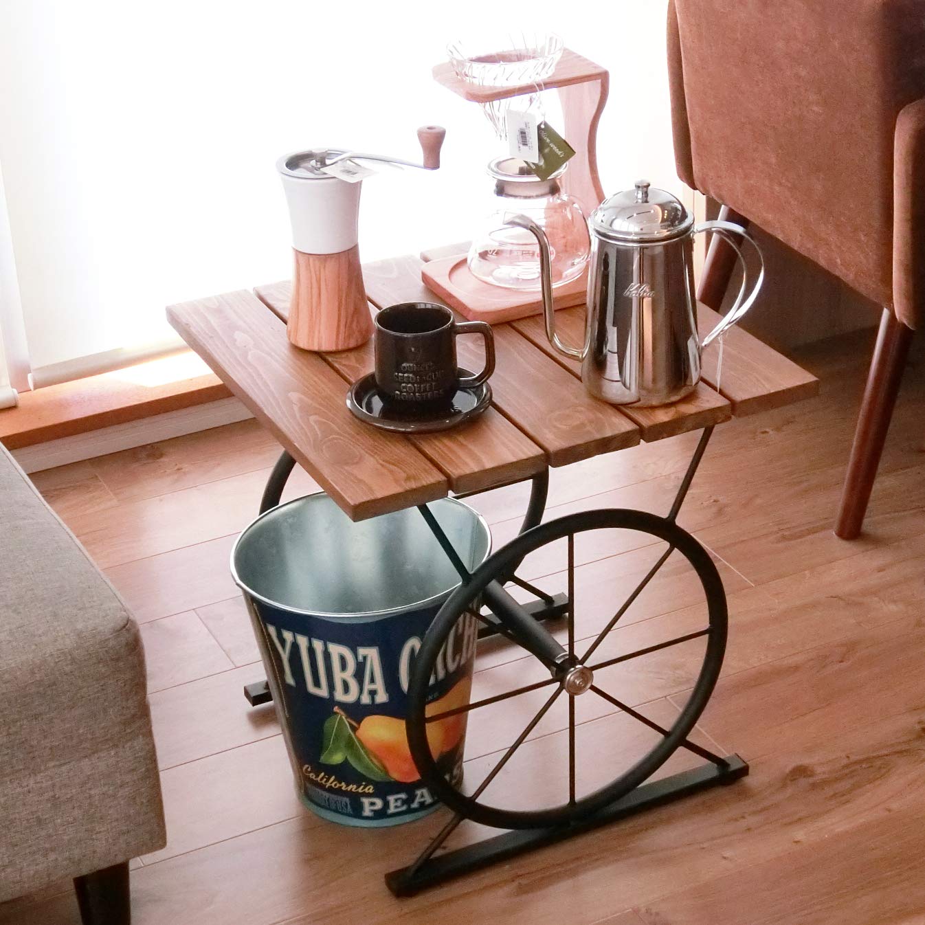 Amazon｜サイドテーブル おしゃれ 天板 天然木 ヴィンテージ 風