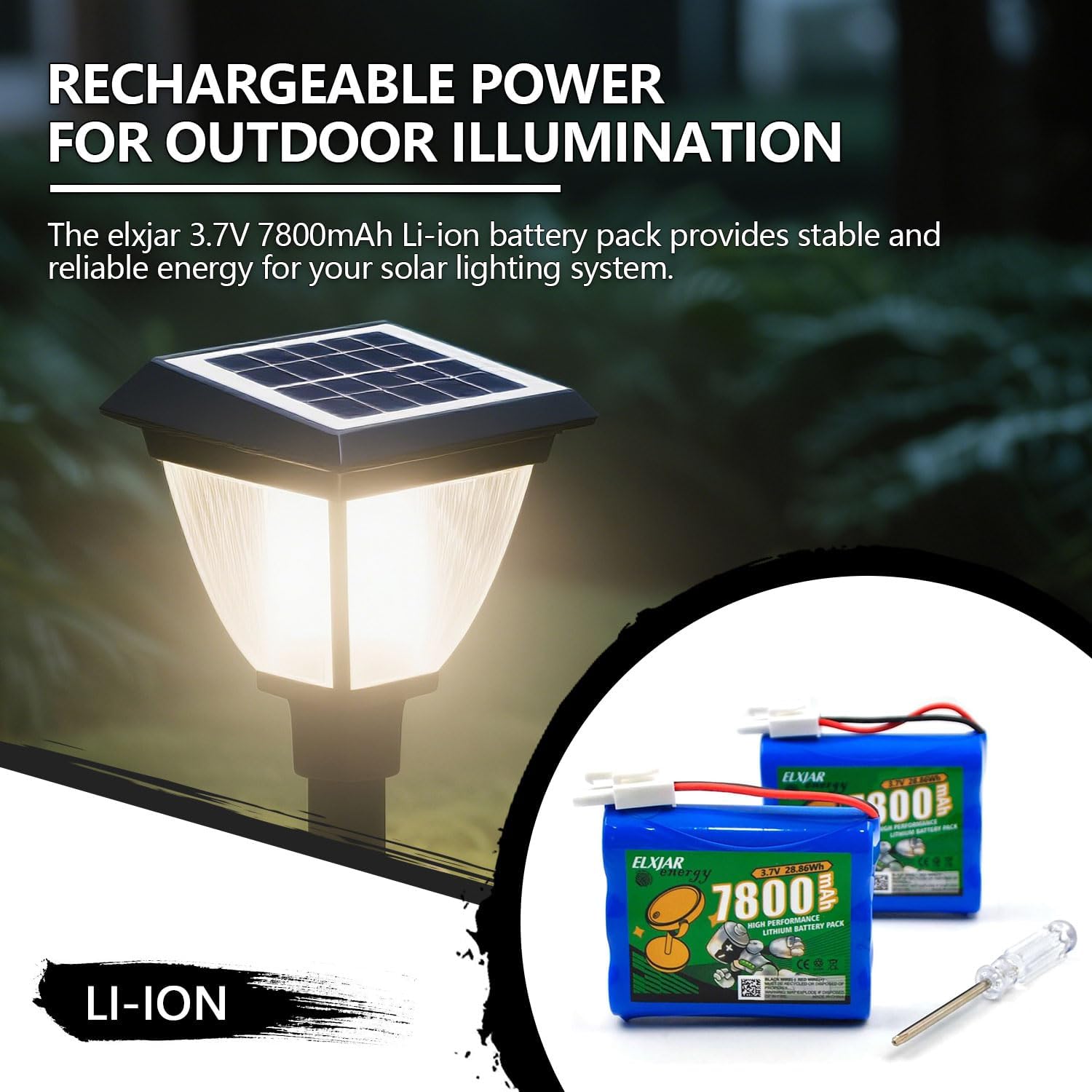 (2-Pack) 3.7V 7800mAh Rechargeable Lithium Battery with Quick Connector Compatible with Alpha 1080X Solar Street Light