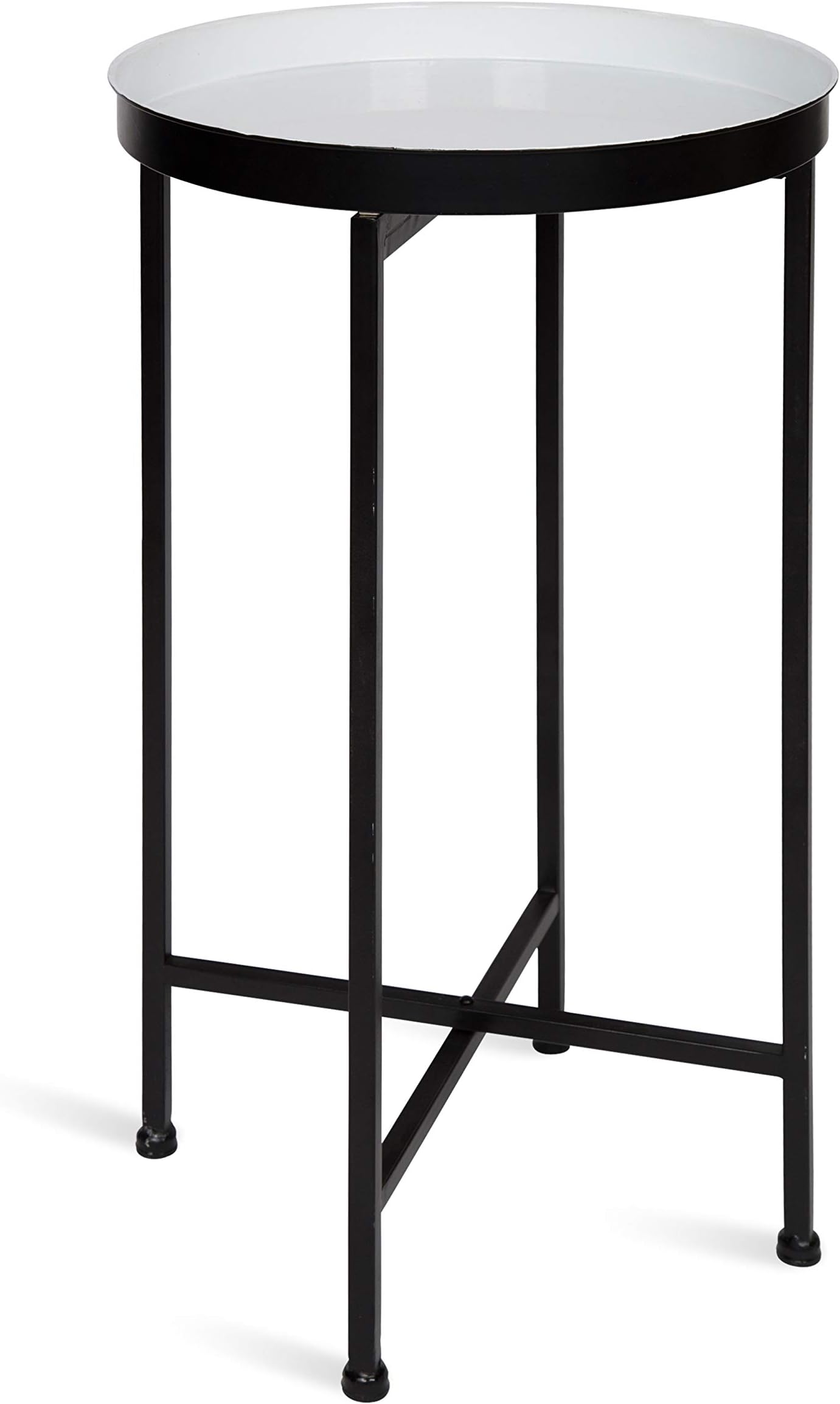 Kate and Laurel Celia Round Foldable Tray Accent Table, 14" x 14" x 25.75", White and Black, Modern Minimalist Design and Detachable Magnetic Tabletop