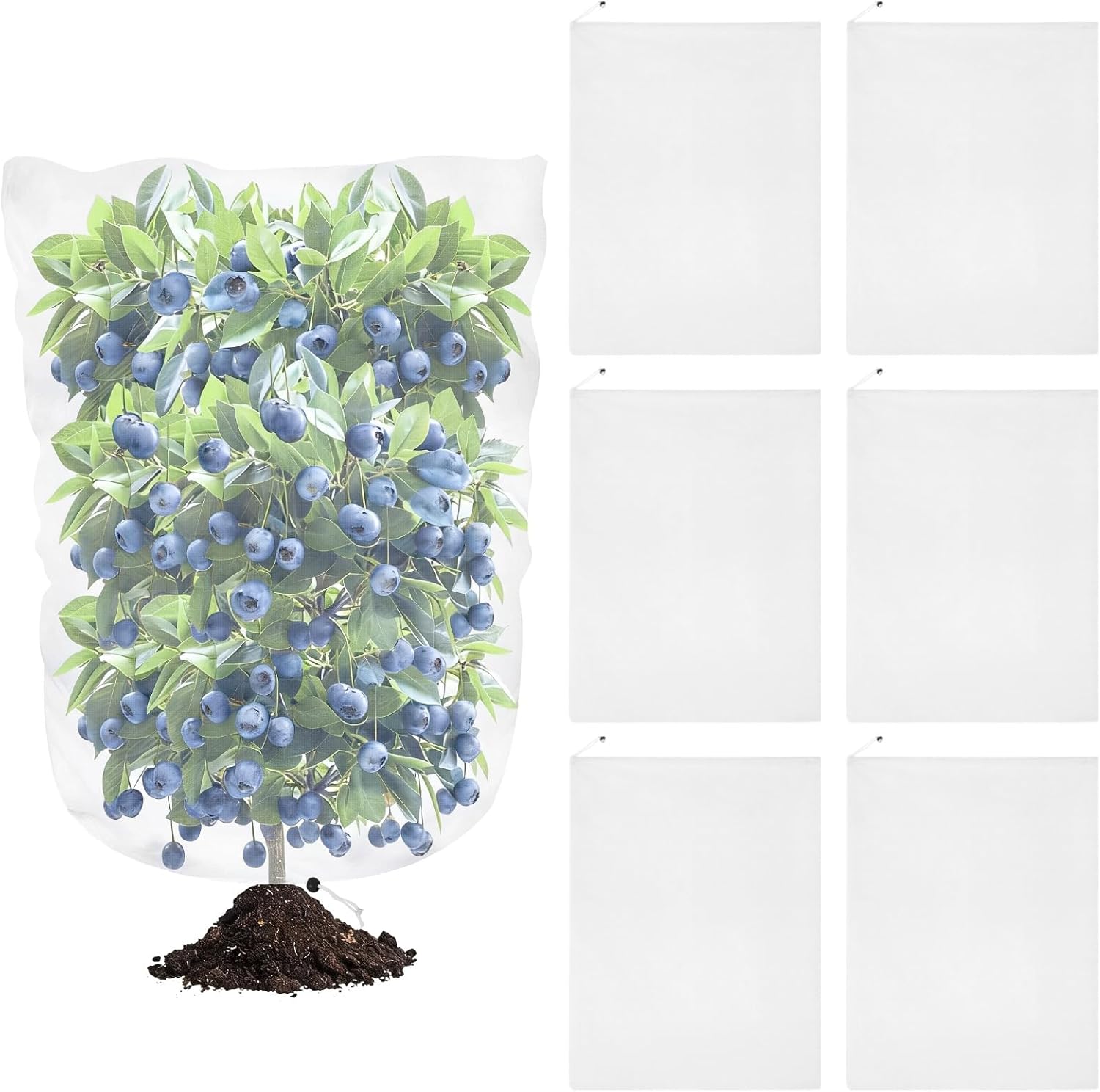 6 PCS Garden Mesh Netting with Drawstring, Garden Plant Protection Covers for Vegetables and Fruit Bushes, Reusable Fine Mesh Plant Net Bag to Block Birds Flies Small Animals