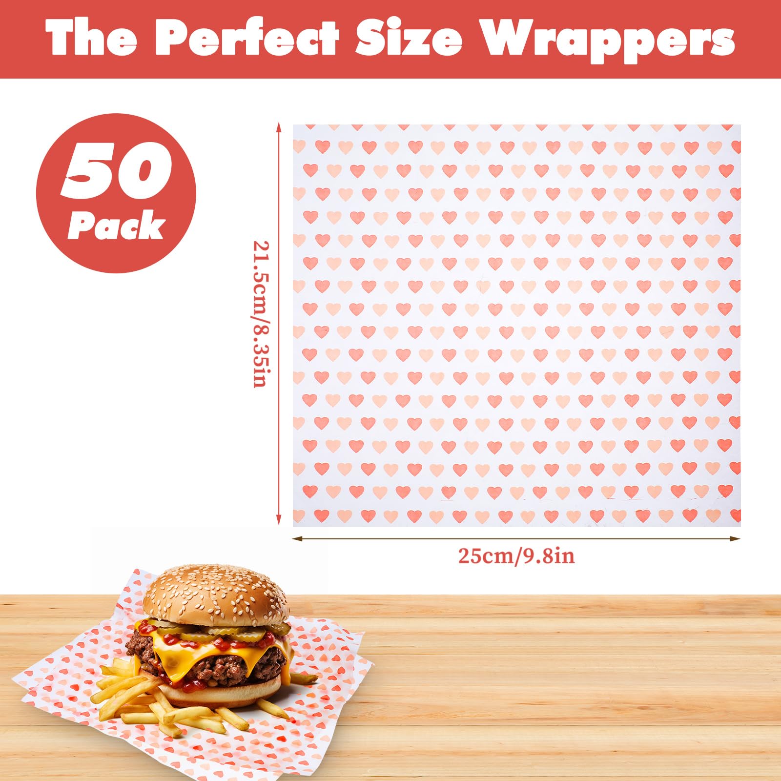 50PCS Wax Paper Sheets, Food Wrapping Paper, Food Basket Liners - Image 2