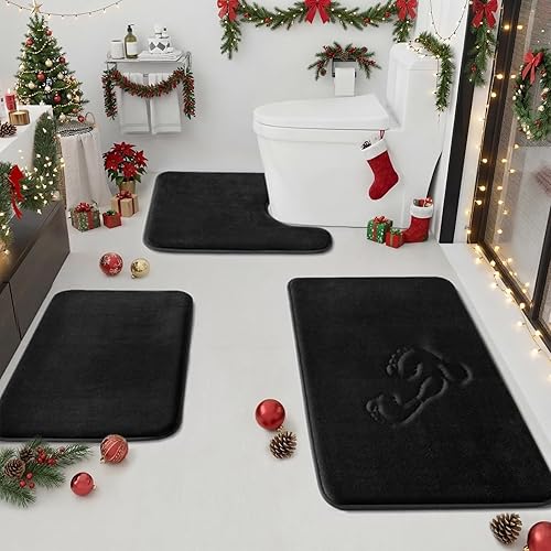 HUXMEYSON Juego de alfombras de baño de 3 piezas, antideslizantes y de secado rápido, alfombras de baño de terciopelo ultra suave para baño, inodoro