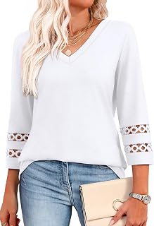 XIEERDUO 3/4 Length Sleeve Womens Tops Dressy Casual Blouses for Women 2025 Trendy V Neck T Shirts Summer Clothes