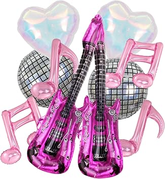 Music Party Decoration Music Note Balloon Disco Balloon Guitar Foil Balloon Concert Party Dcoration, 30inch, Pink