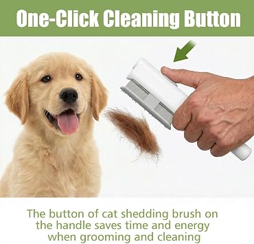2Pcs Cat Dog Comb Set - Self-Cleaning Flea Comb for Cats Dogs Stainless Steel Round Teeth Grooming Brush with Release Button Removes Matted Loose Fur